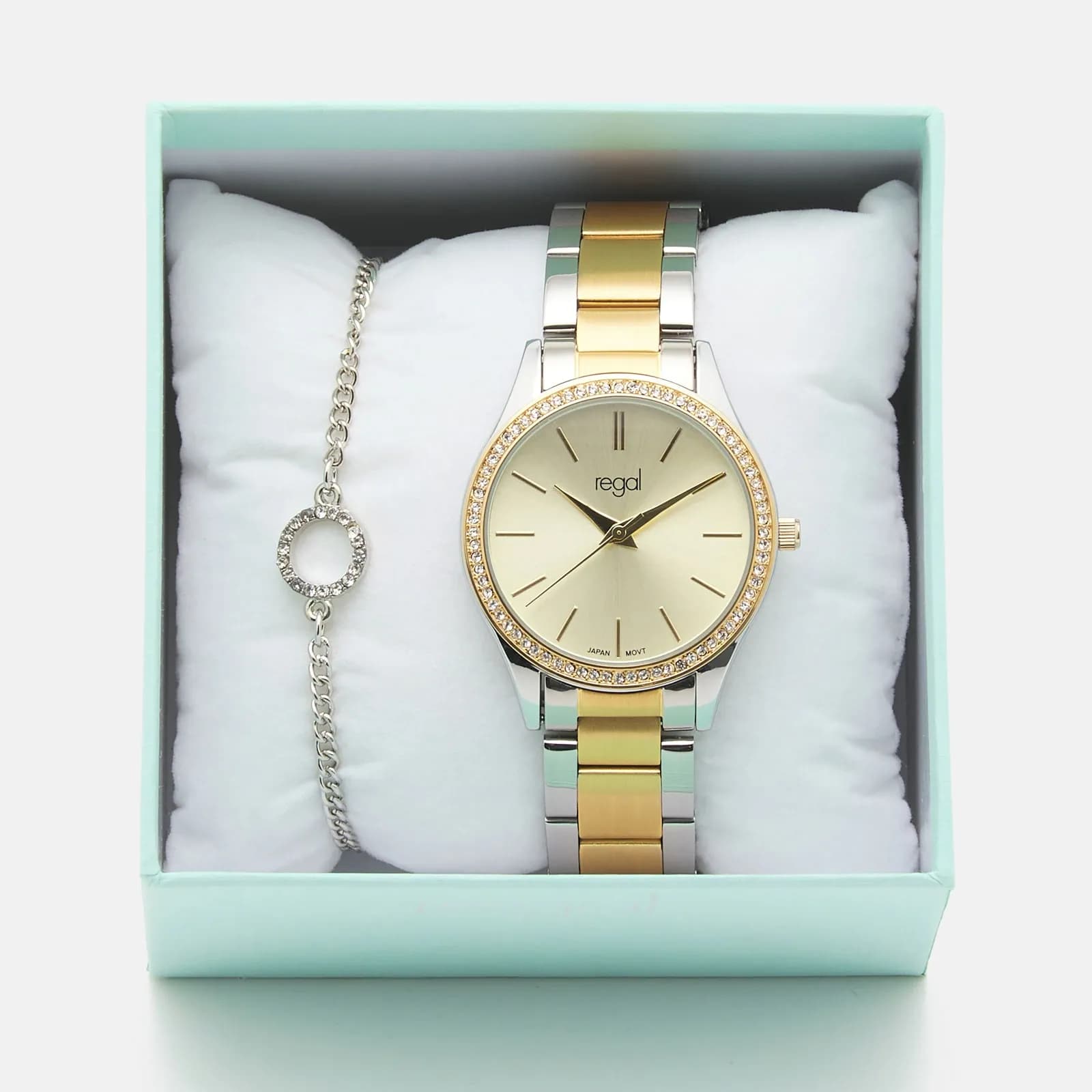 Regal klockset dam - metallband, bicolor, 34mm