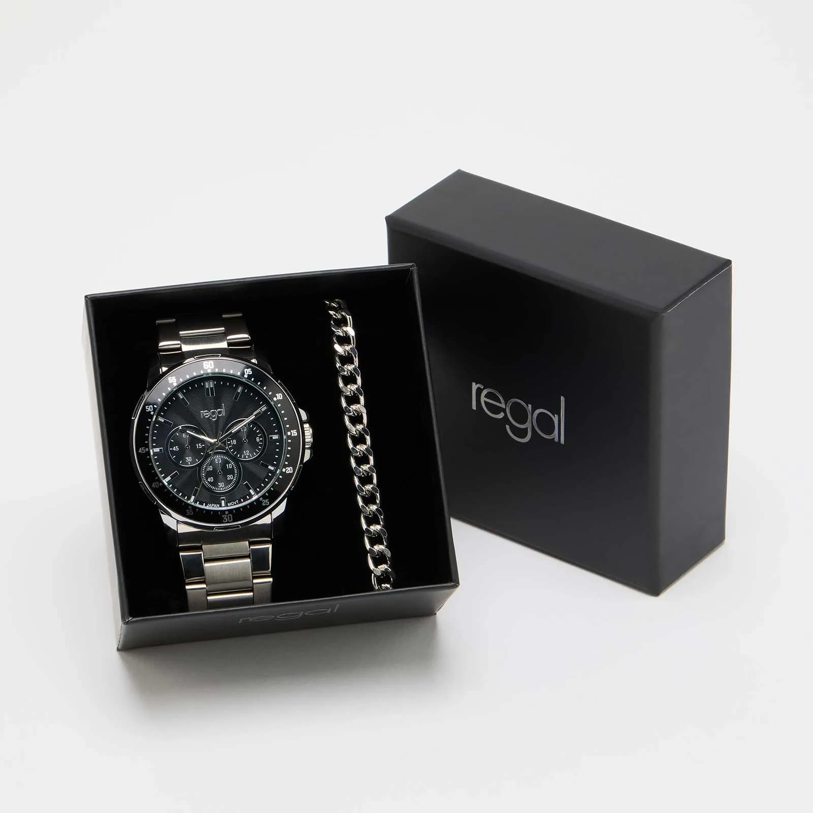 Regal klockset herr - metall, silver/svart, 45mm 1