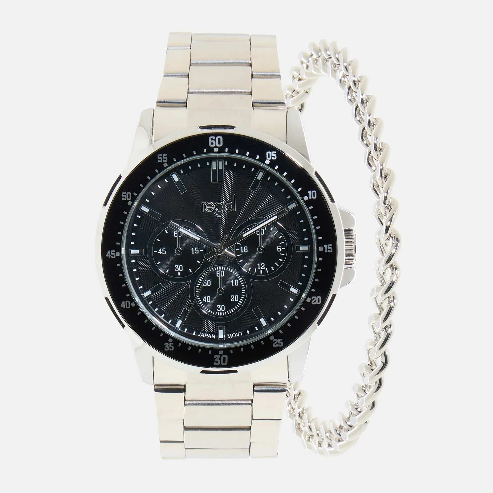 Regal klockset herr - metall, silver/svart, 45mm 2