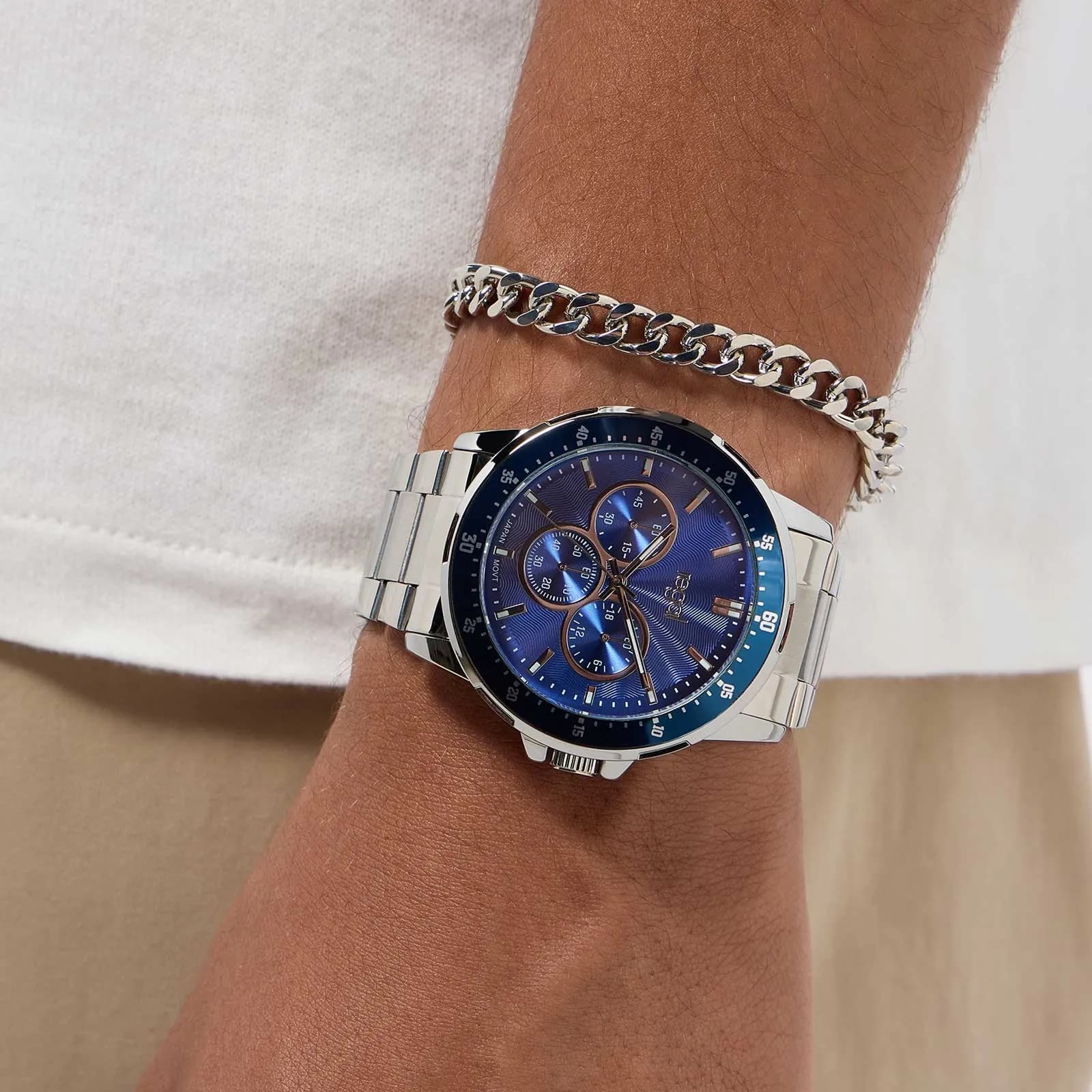 Regal klockset herr - metall, silver/blå, 45mm 4