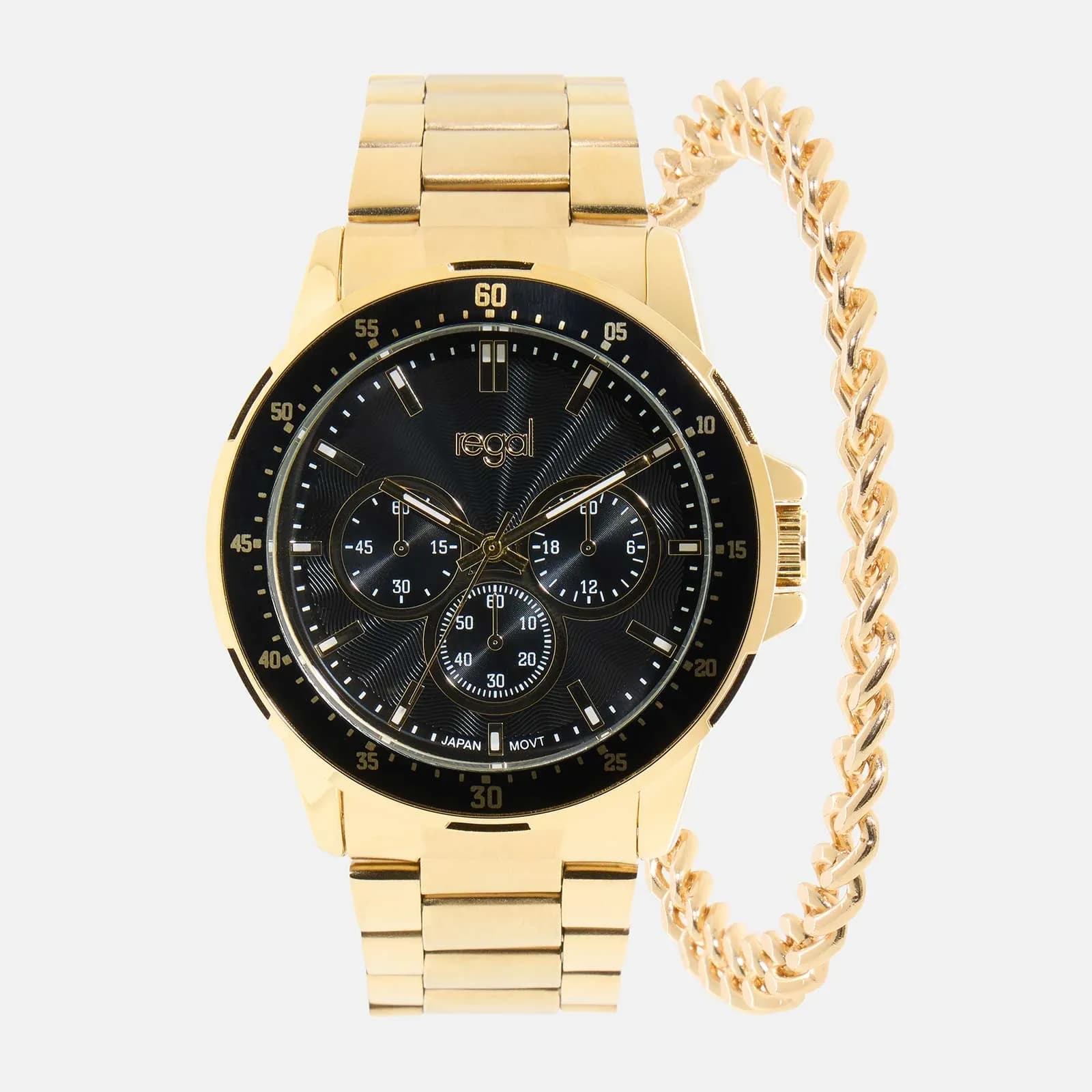 Regal klockset herr - metall, guld/svart, 45mm 2