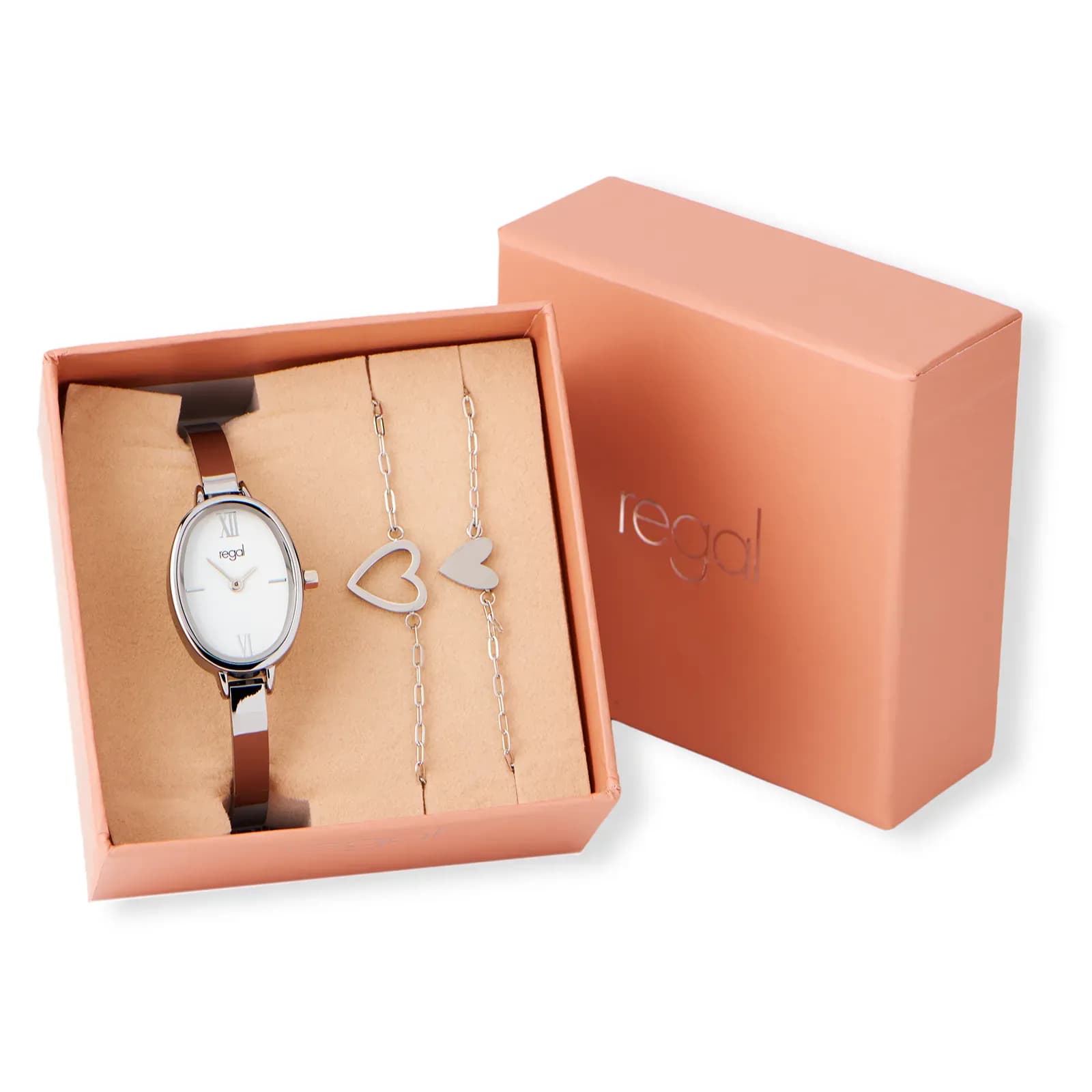Regal damklocka set, vit/silver, metallband - RG5044-122