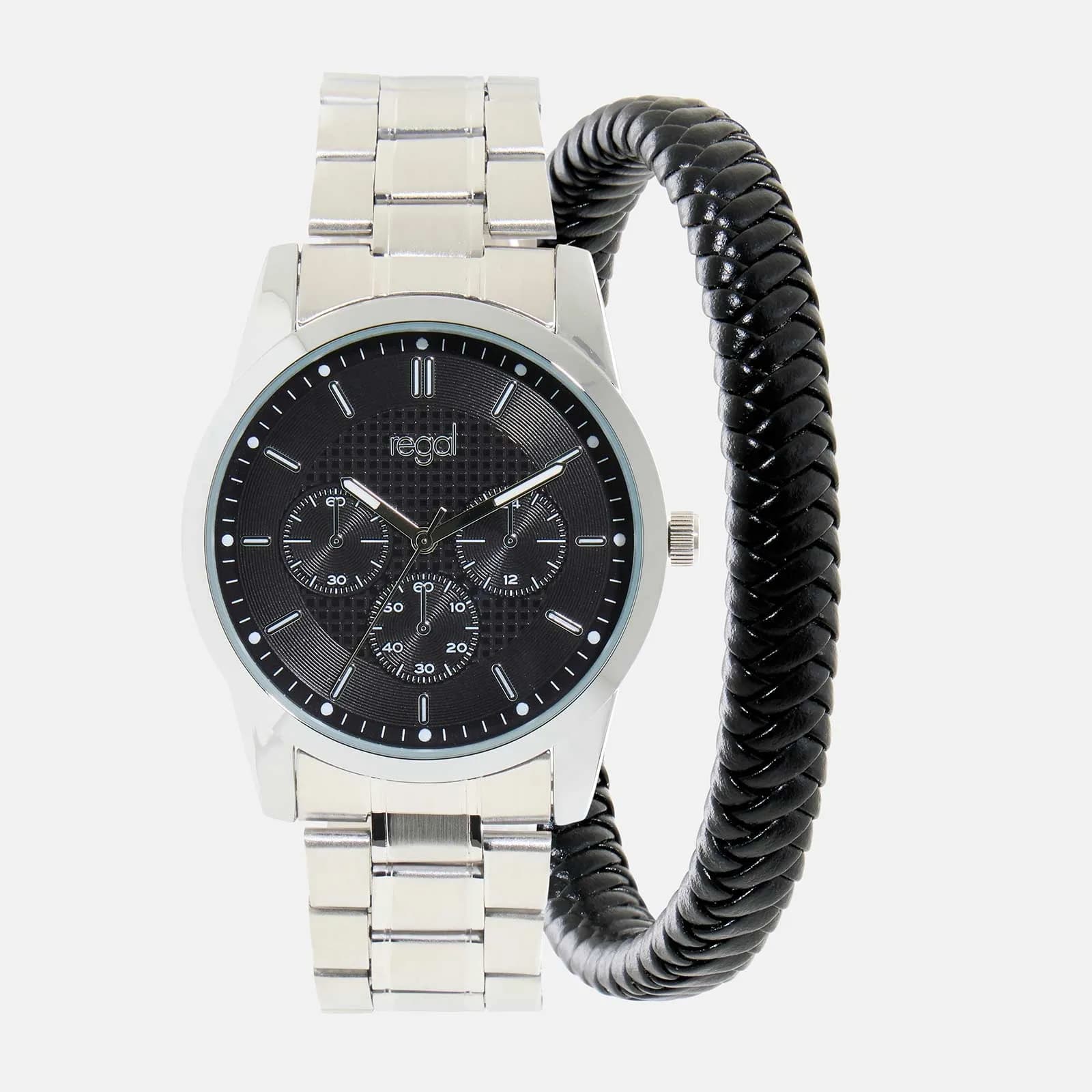 Regal klockset herr - metall, silver/svart, 42mm 2