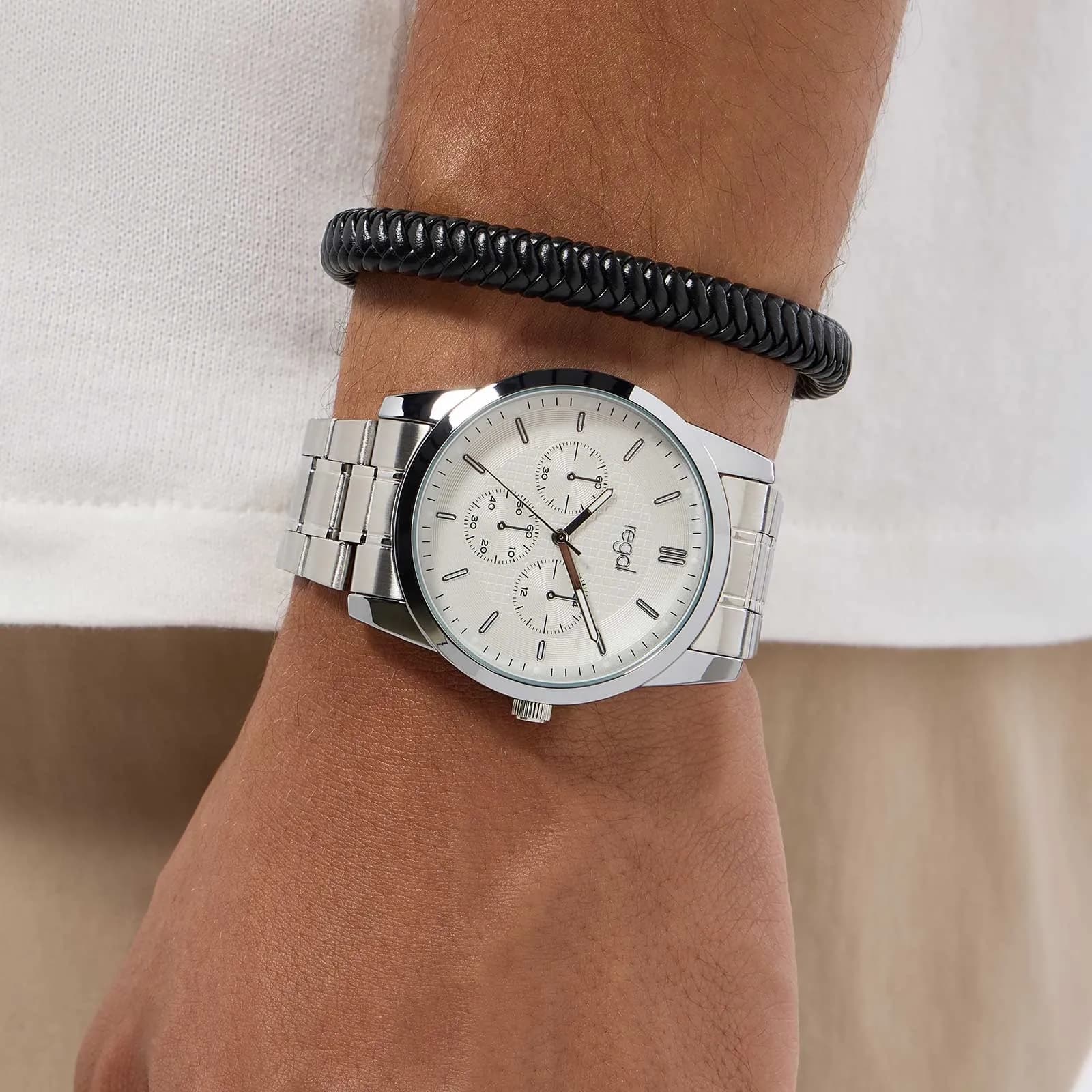 Regal klockset herr - metall, silver/vit, 42mm 3