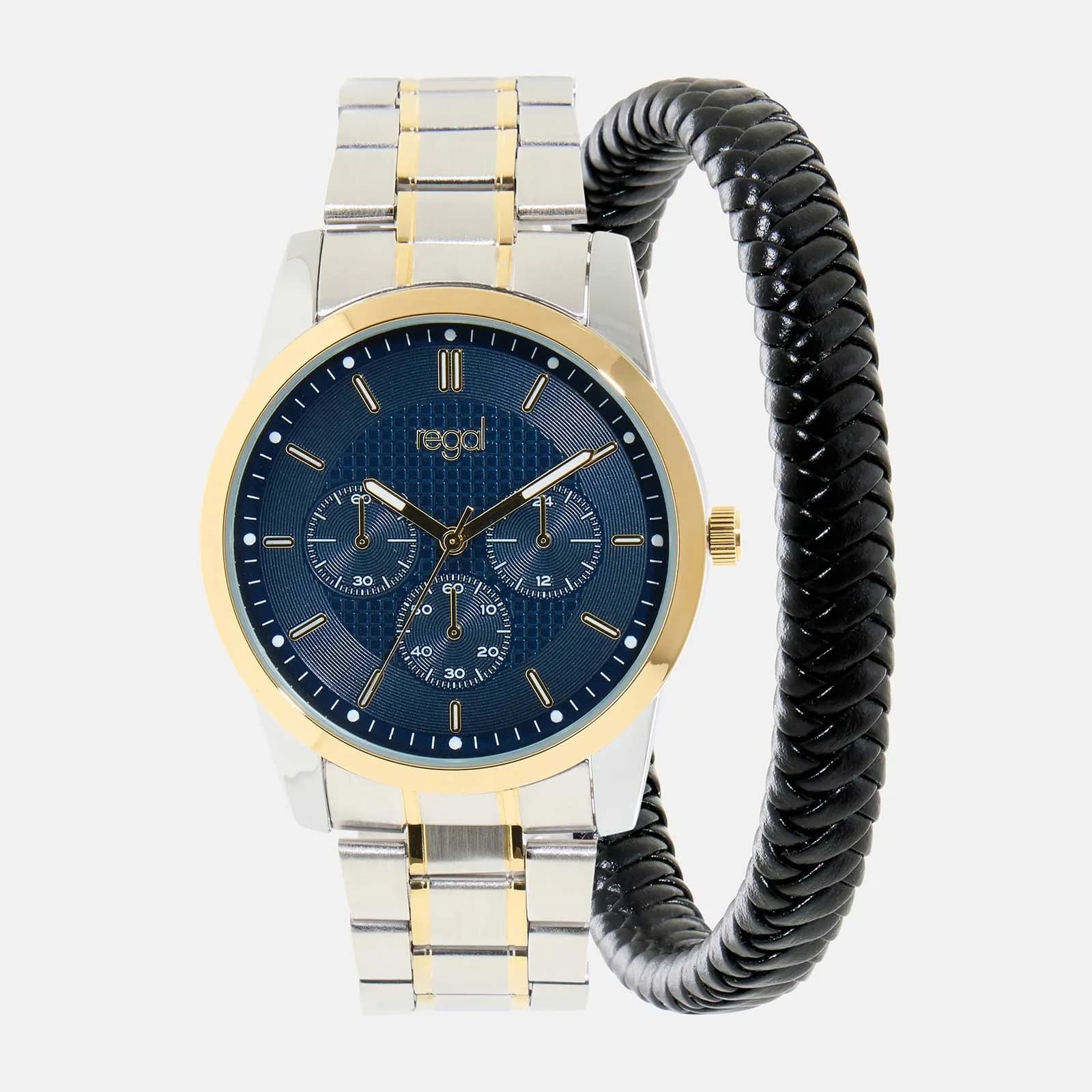 Regal klockset herr - metall, bicolor/blå, 42mm 2