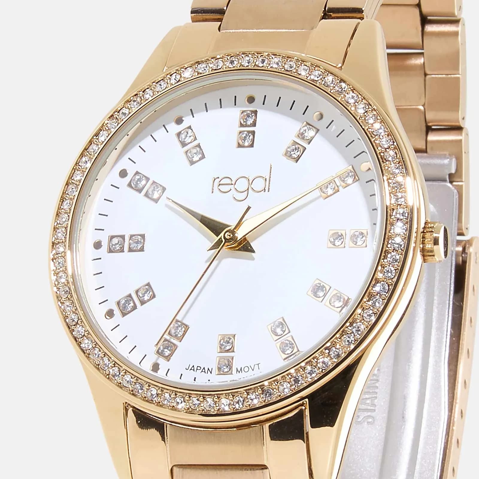 Regal klockset dam - metallband, guld/vit, 34mm 3