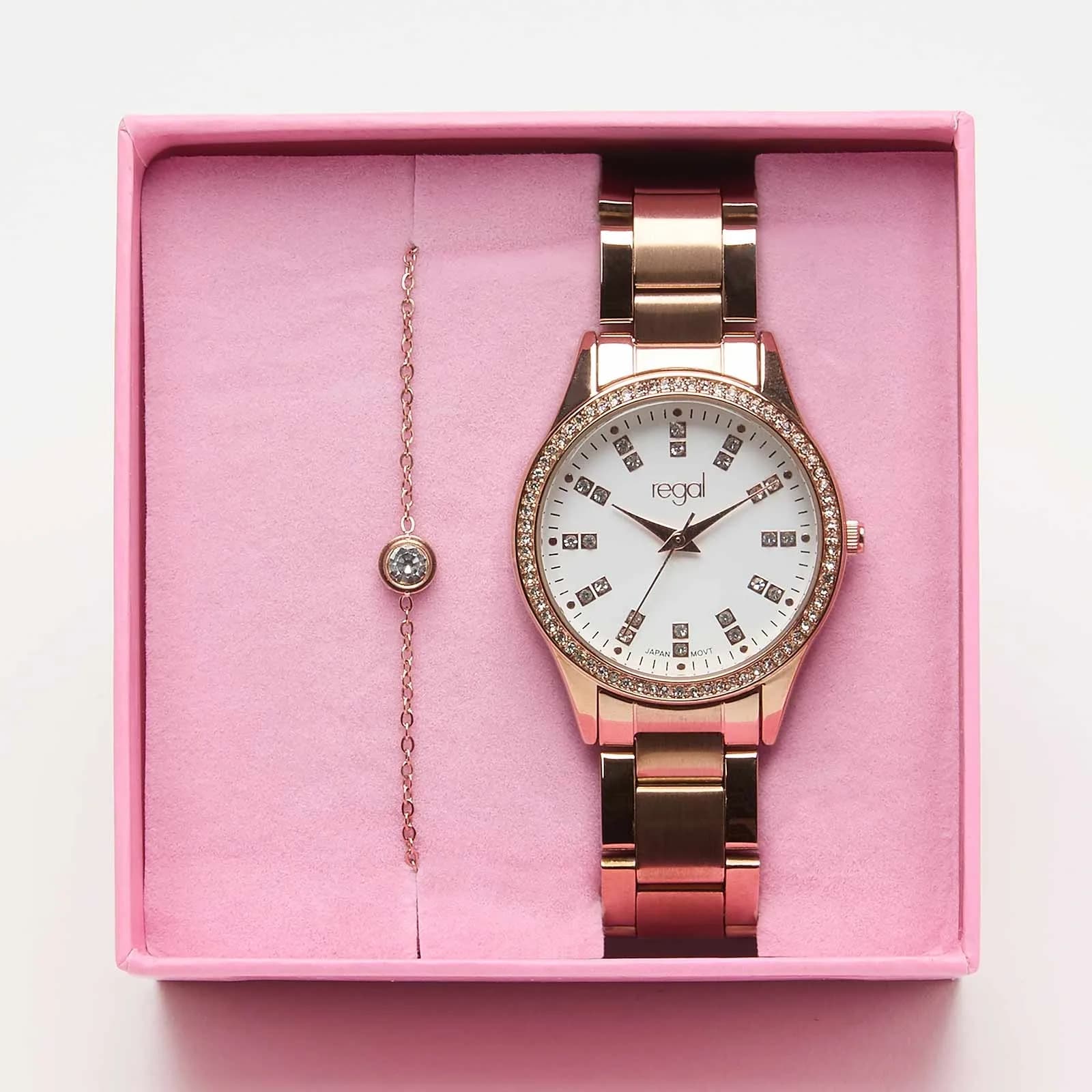 Regal klockset dam - metallband, rosegold/vit, 34mm