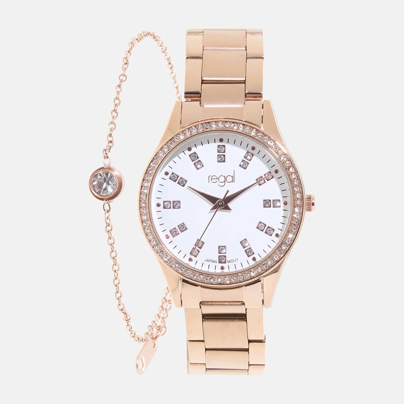 Regal klockset dam - metallband, rosegold/vit, 34mm 2