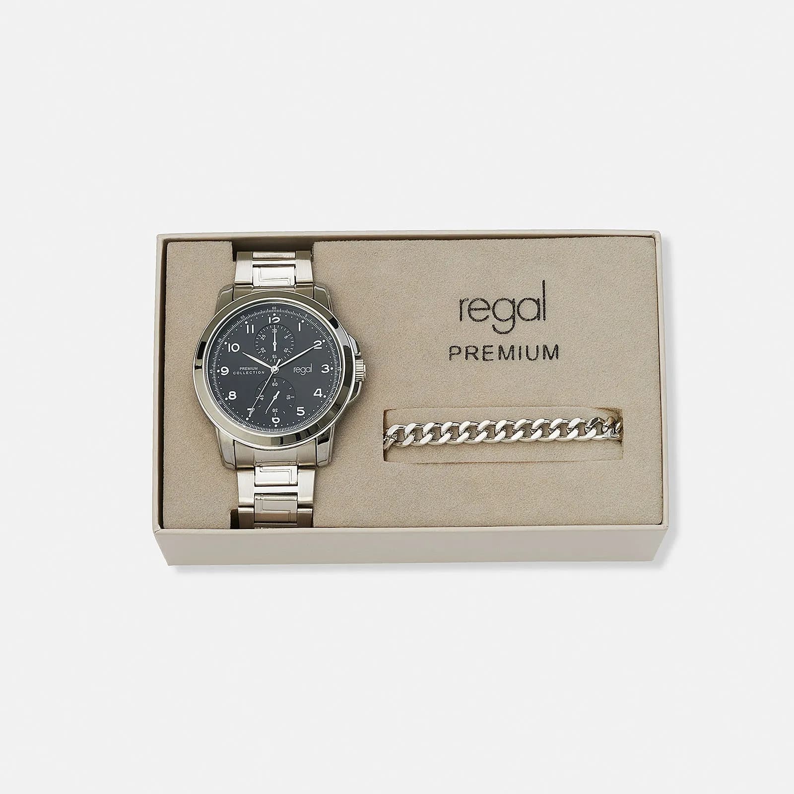 Regal klockset herr, metall, svart/silver - 45 mm