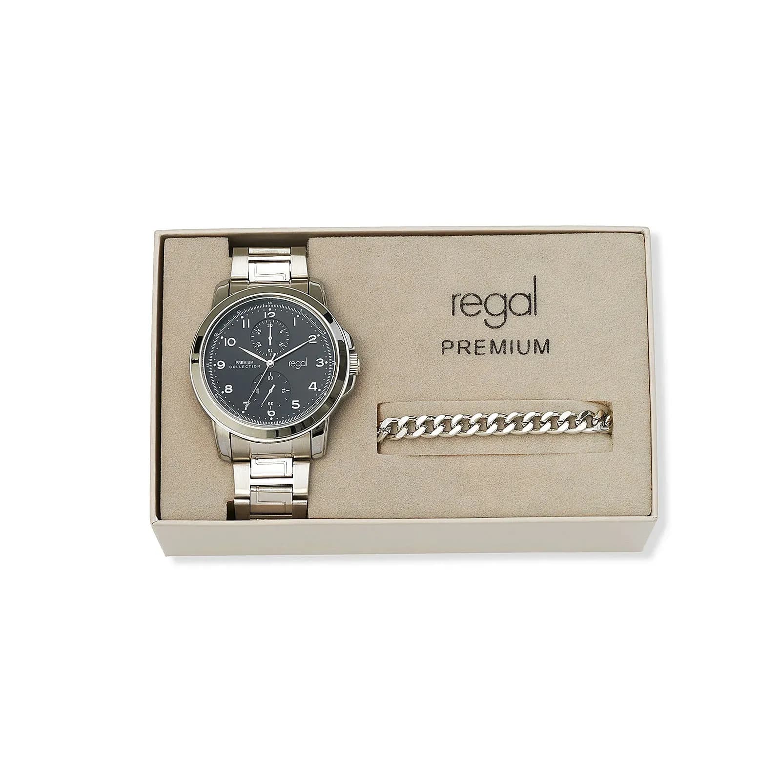 Regal klockset herr, metall, svart/silver - 45 mm