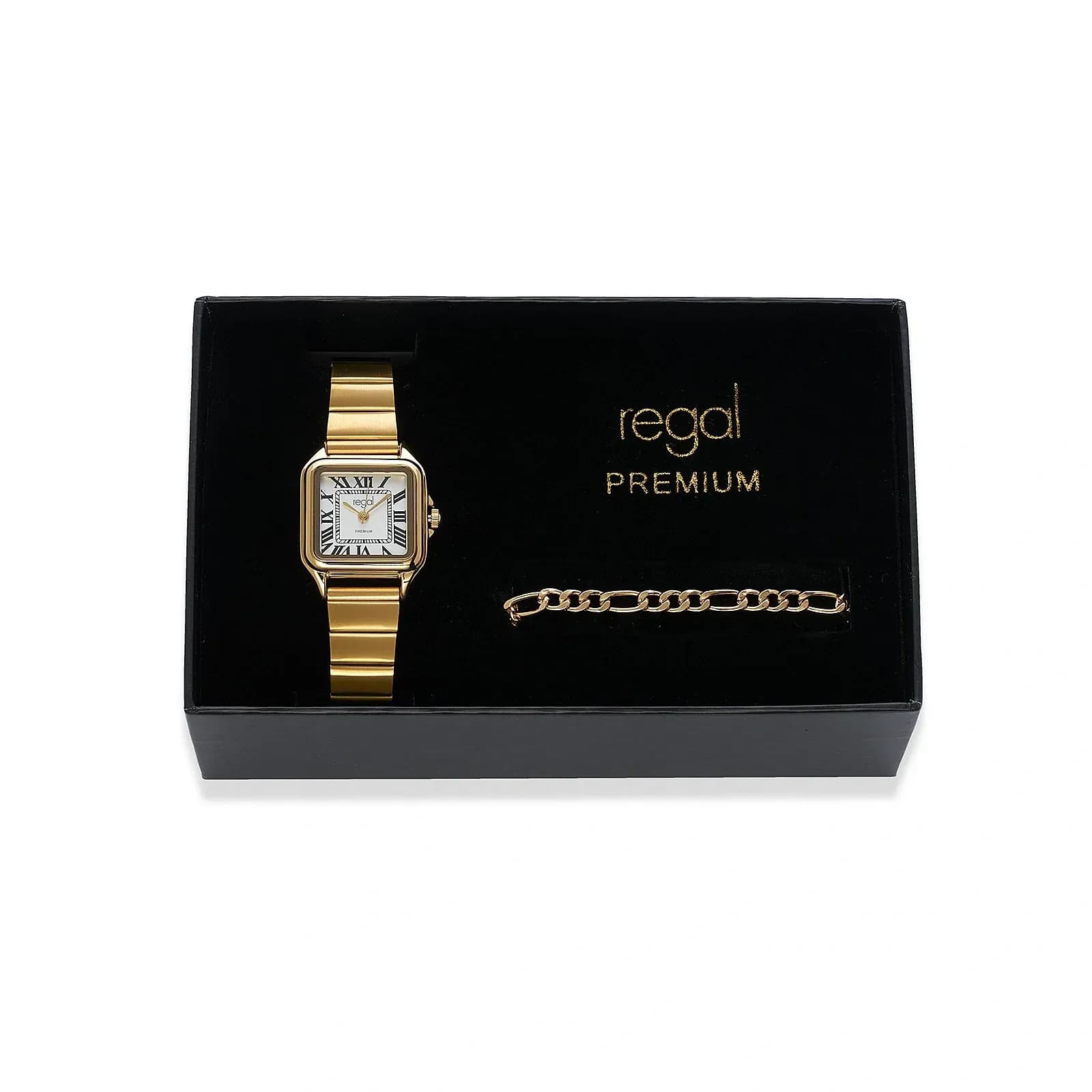 Regal klockset dam, fyrkantig, vit/guld - 25x25 mm