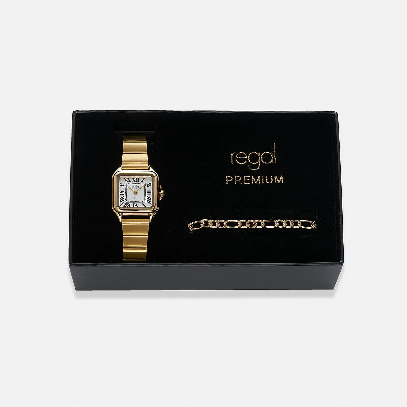 Regal klockset dam, fyrkantig, vit/guld - 25x25 mm 1