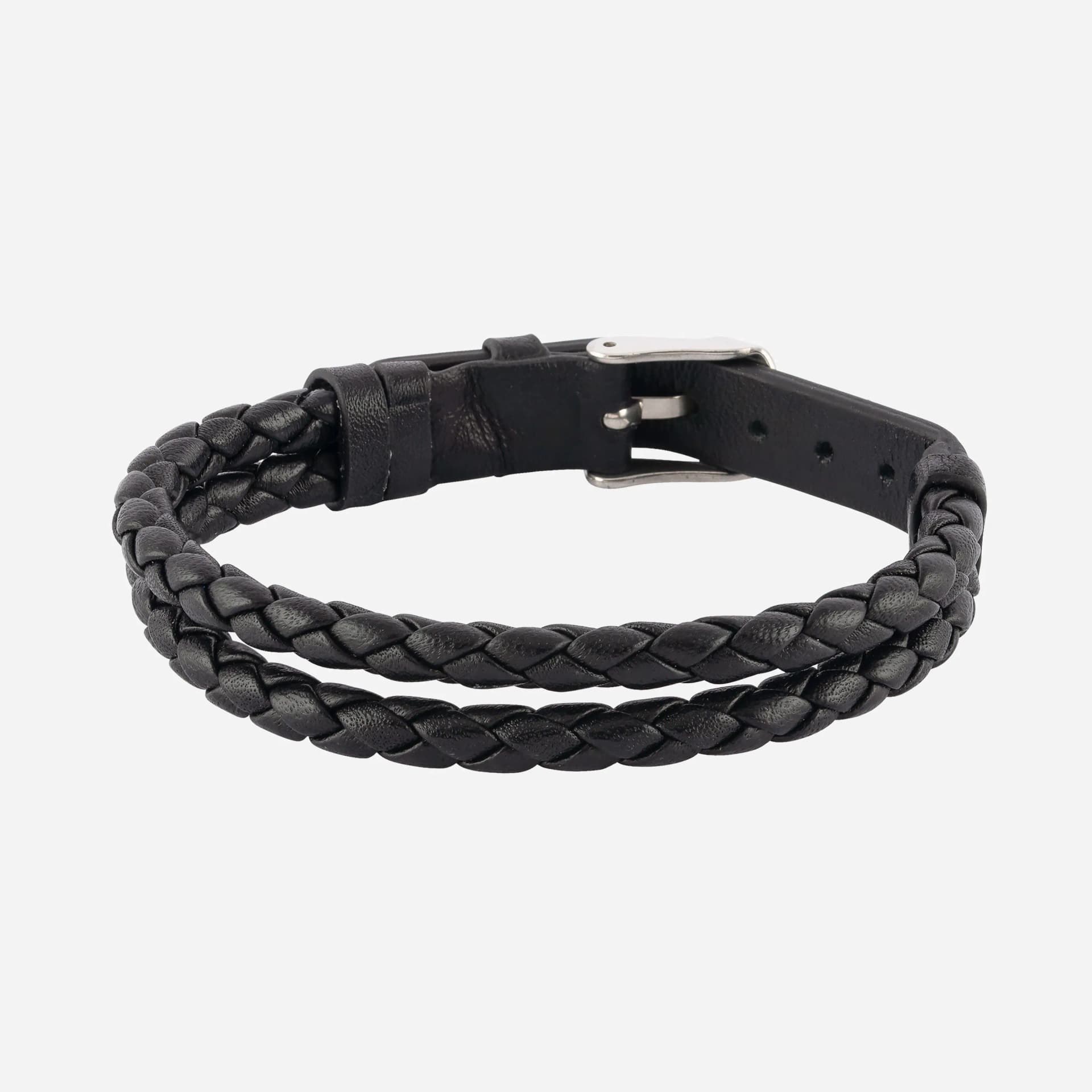 Armband herr läder & stål - svart