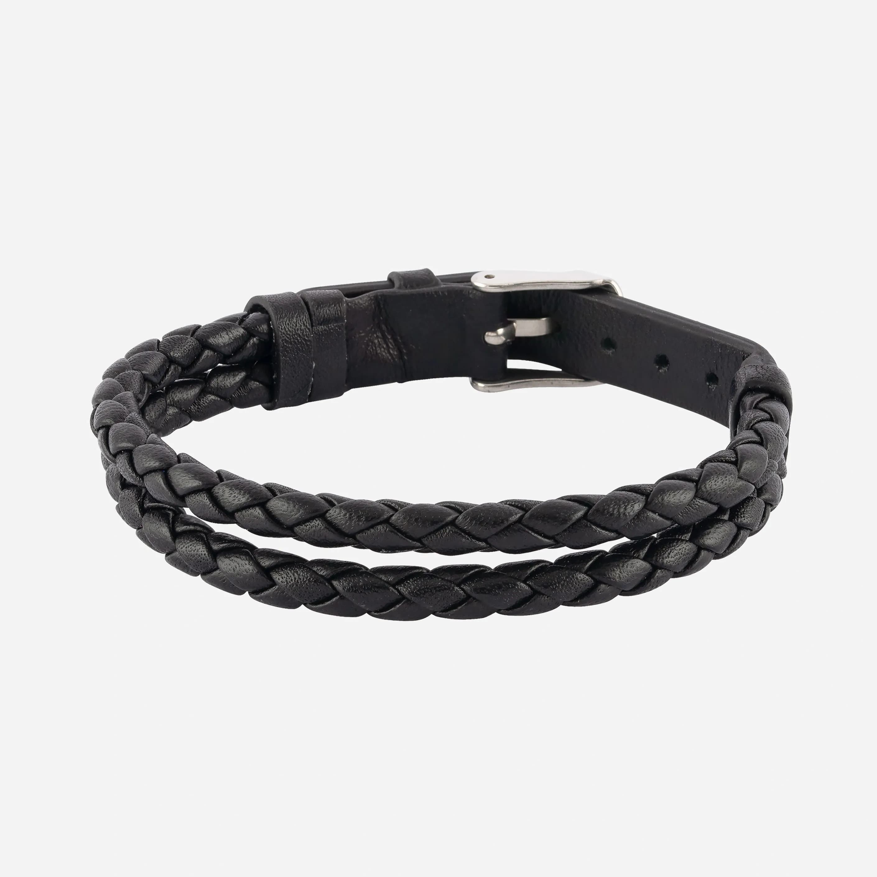Armband herr läder & stål - svart