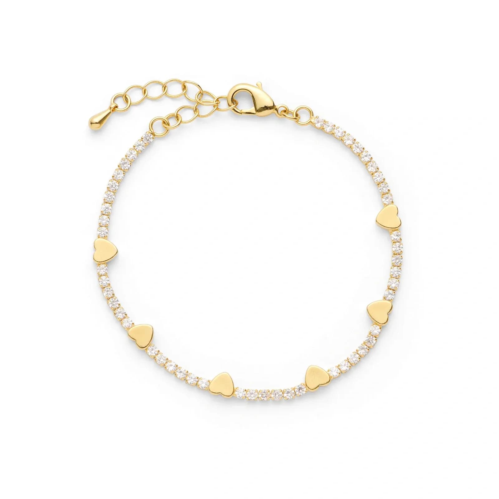18k guldpläterat tennisarmband med hjärtan