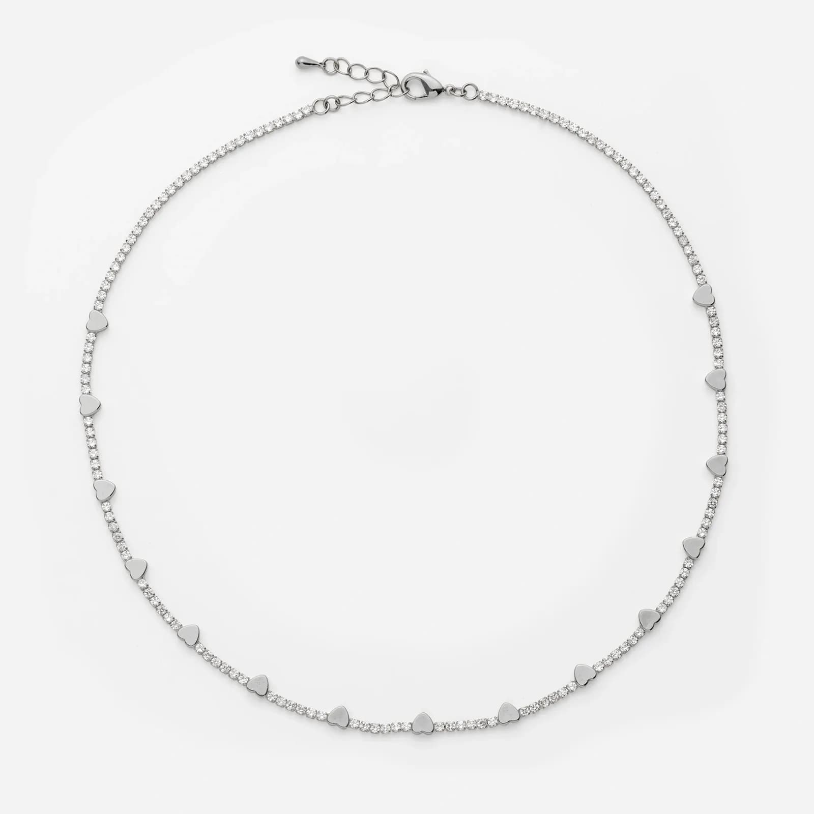 Rhodiumpläterat tennishalsband med hjärtan
