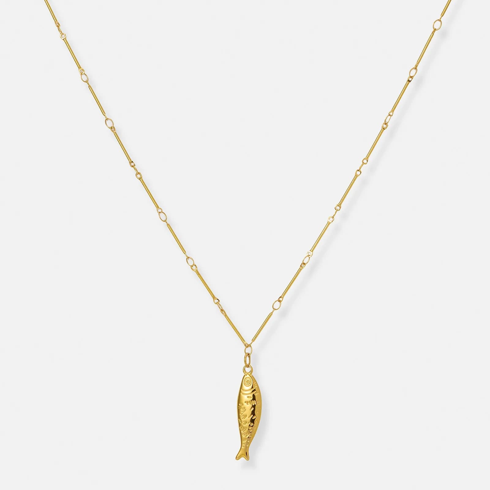 Guldpläterat stålhalsband, liten fisk - 42+5cm