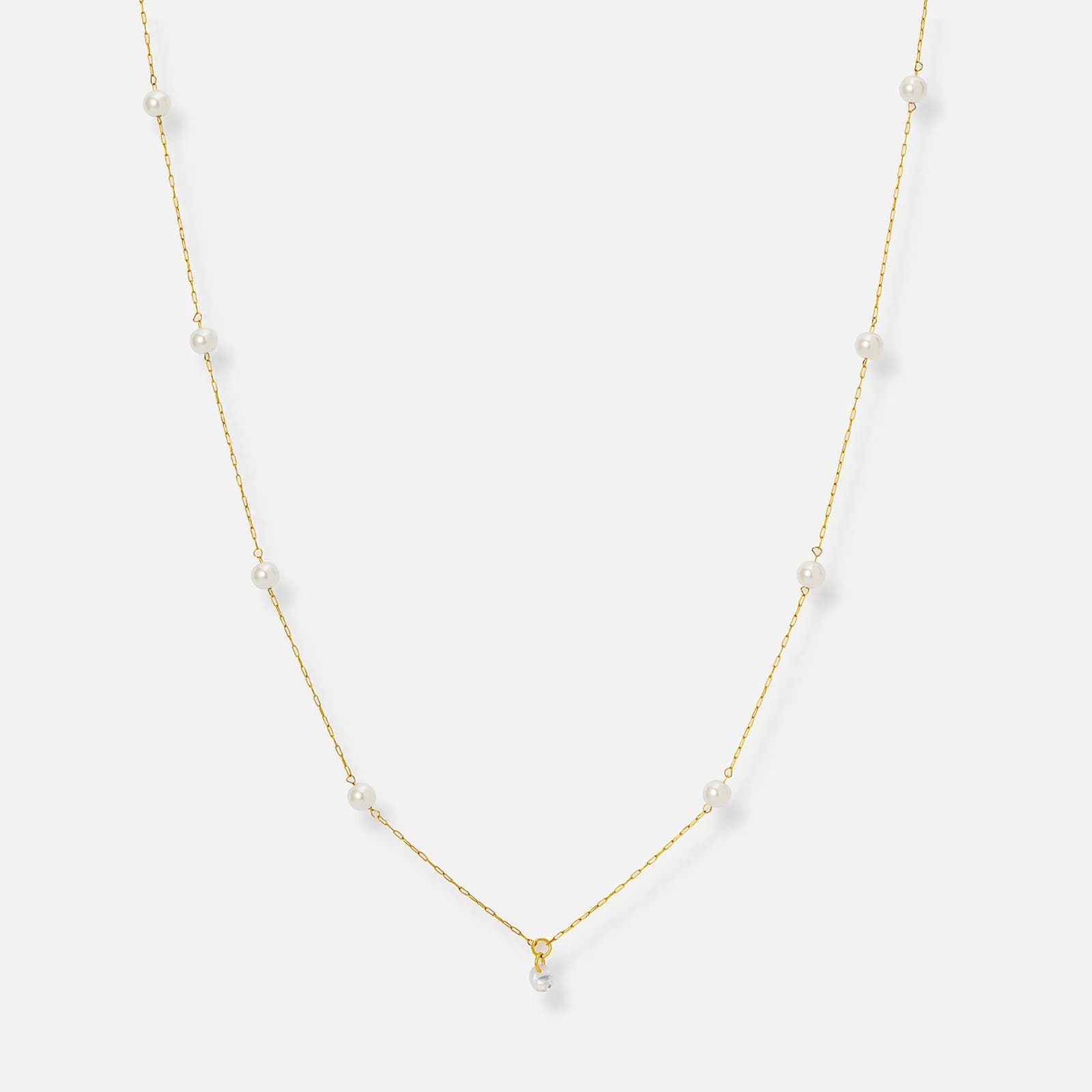 Guldpläterat stålhalsband, treradigt med pärlor - 40+5cm