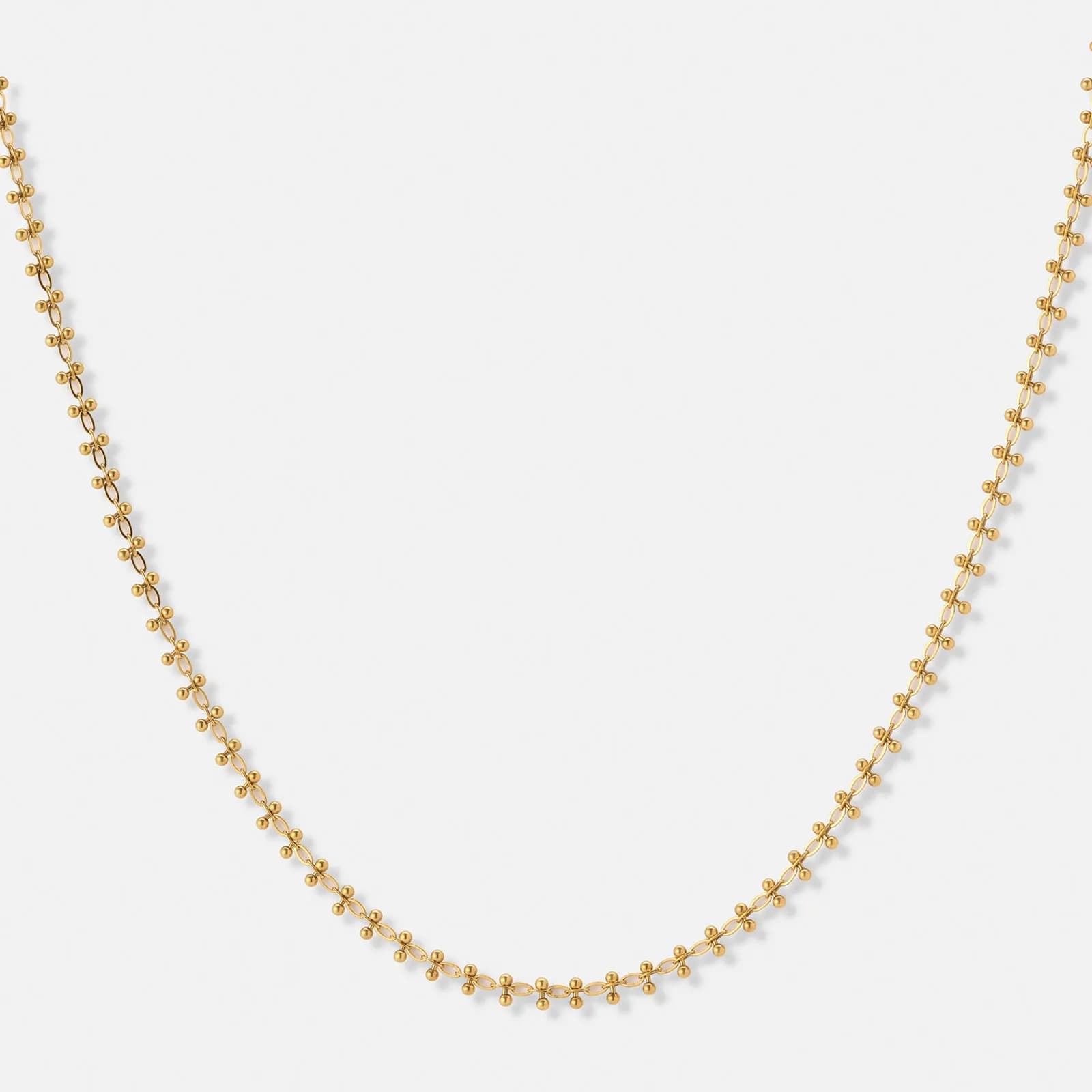 Guldpläterat stålhalsband, länk med kulor - 40+5cm 1