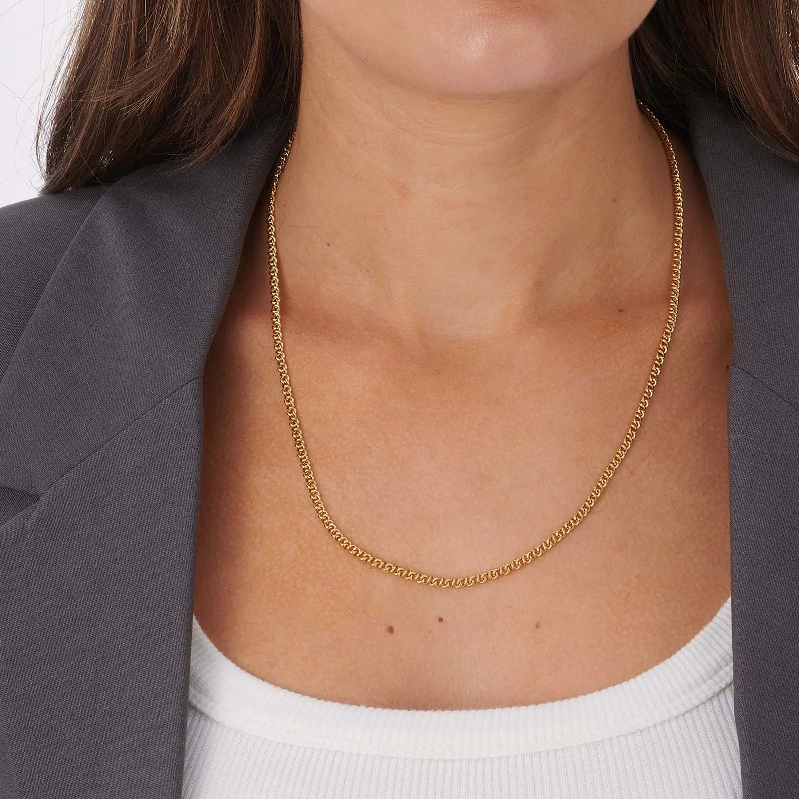 Guldpläterat stålhalsband 3mm pansarkedja - 50+5cm 2