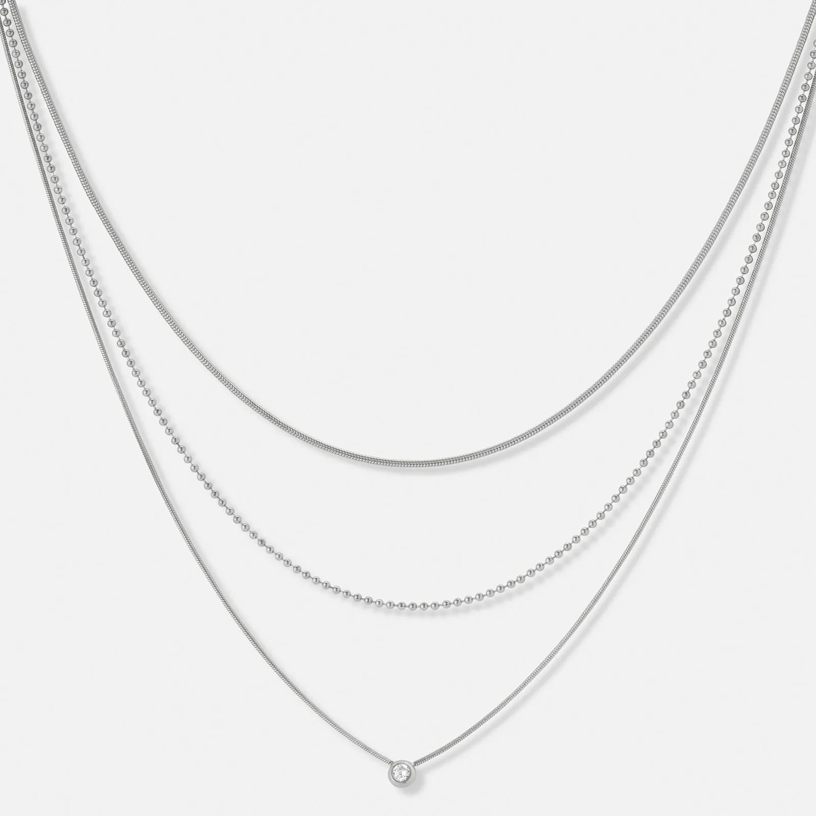 3-radigt stålhalsband med Kubisk Zirkonia - 35,5+5cm 1