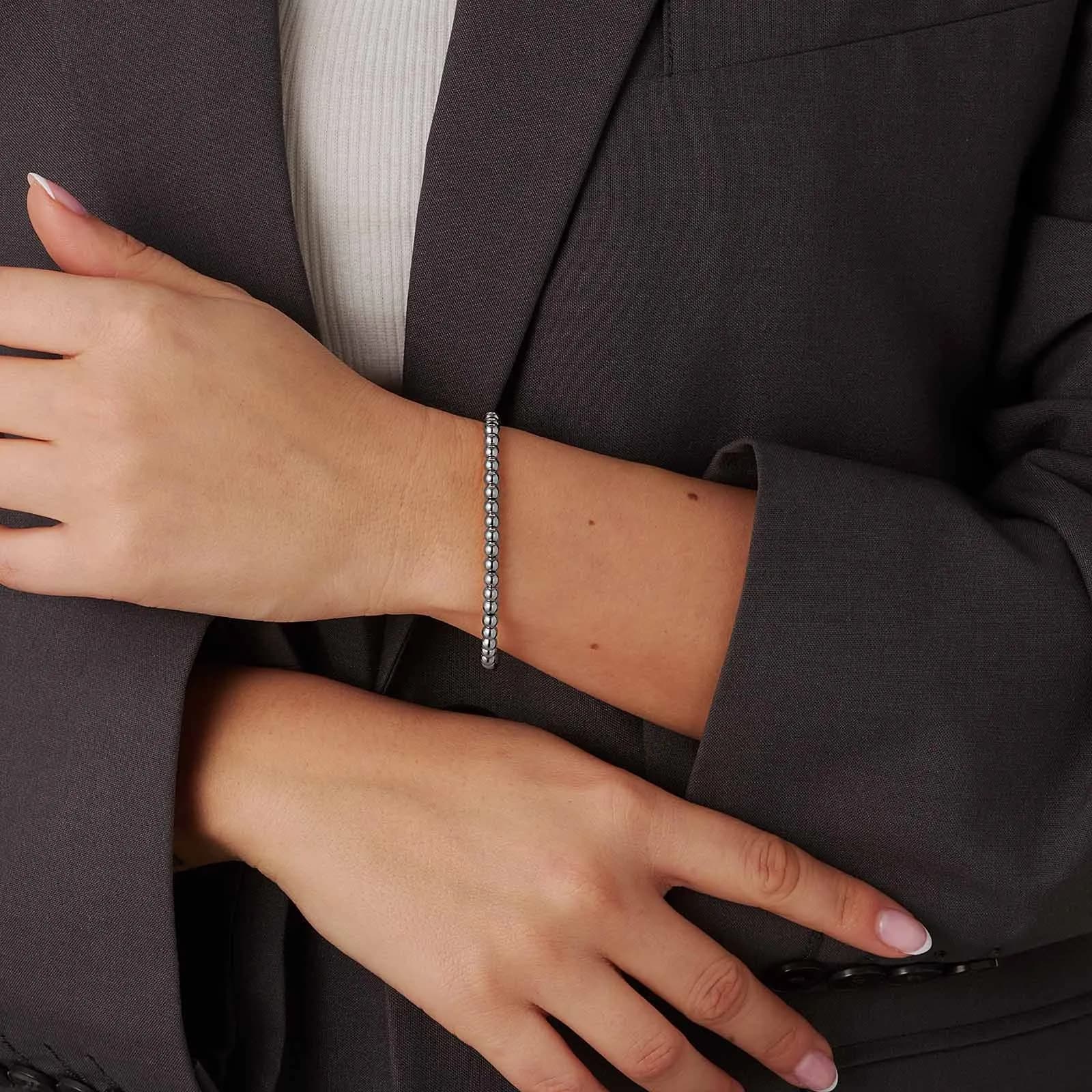Armband i stål - elastiskt med 4mm kulor, 17cm 2