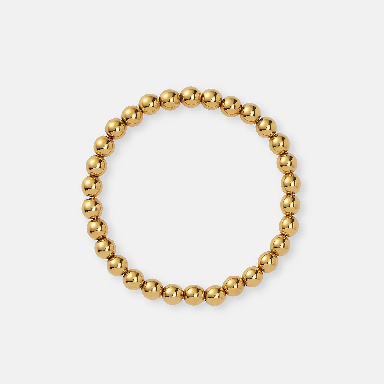 Armband i guldpläterat stål - elastiskt med 6mm kulor, 17cm
