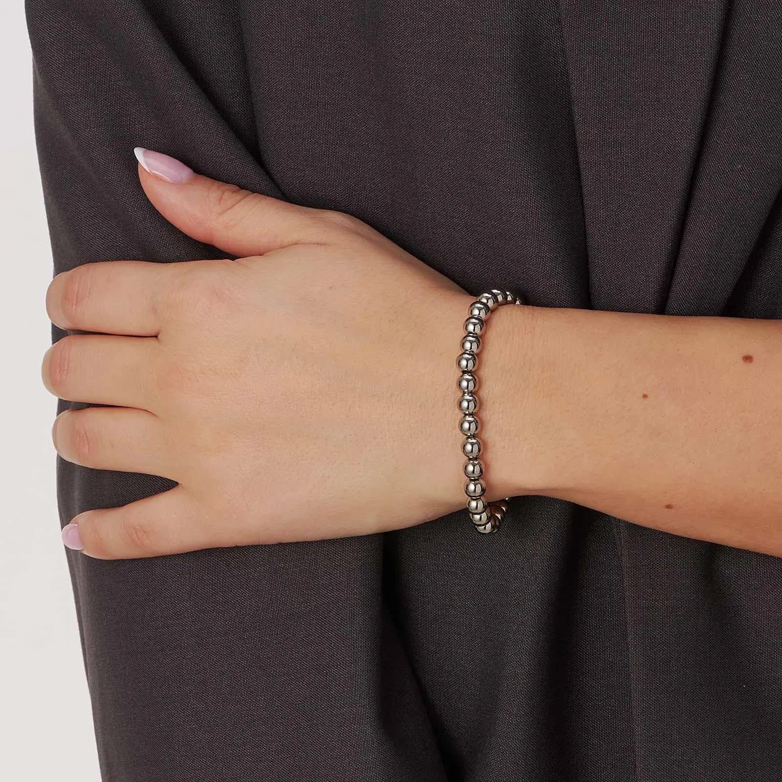 Armband i stål - elastiskt med 6mm kulor, 17cm 2