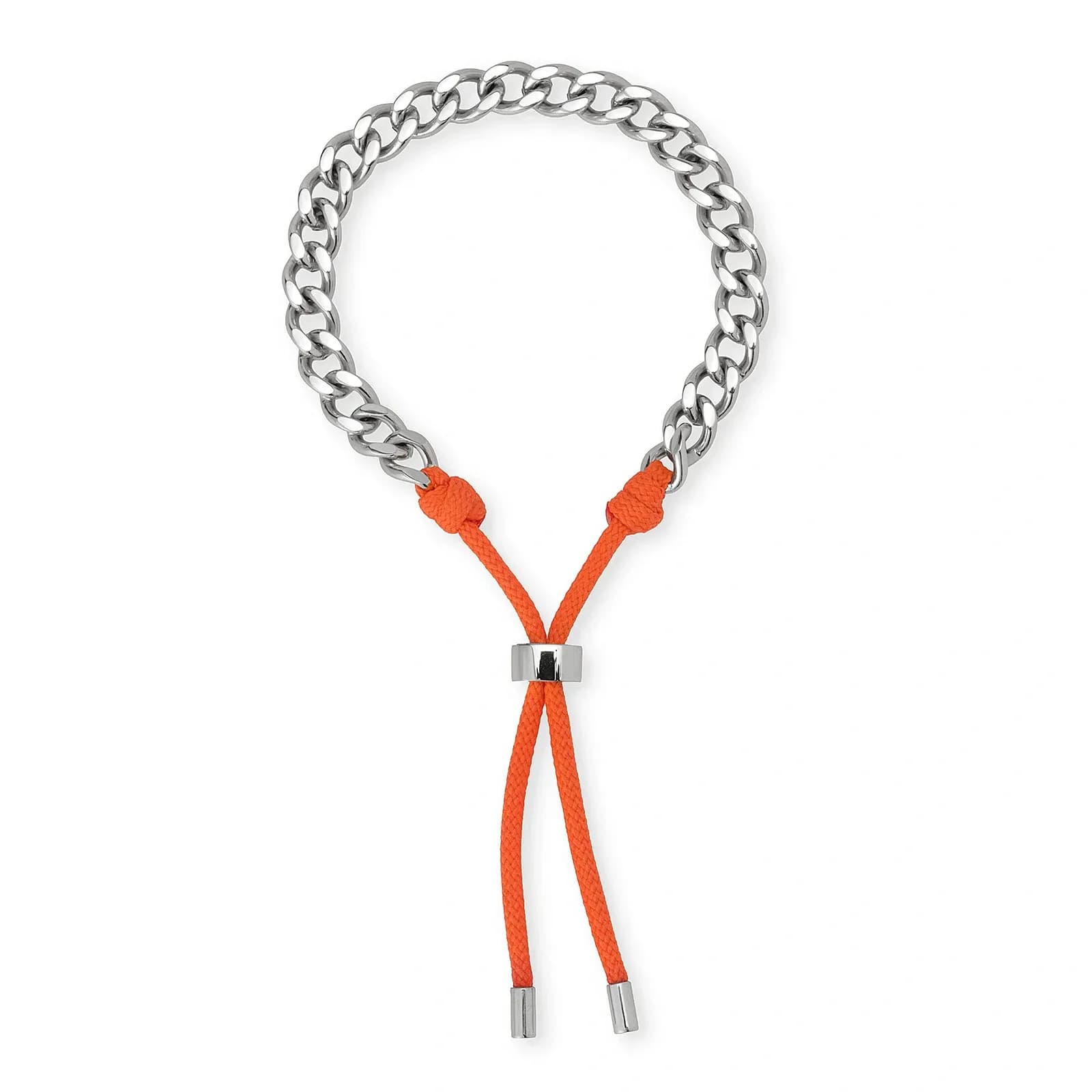 Armband i stål - 6mm pansar med justerbart orange tygrep