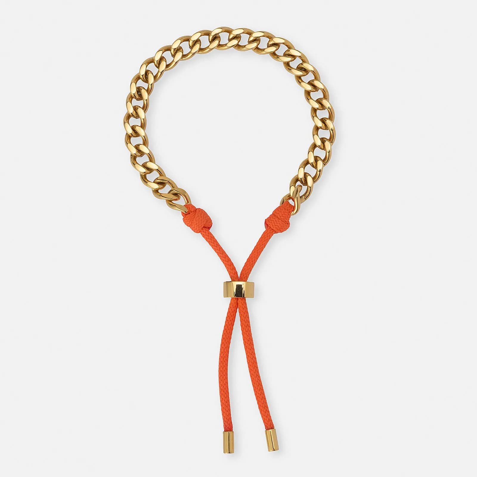 Armband i guldpläterat stål - 6mm pansar med justerbart orange tygrep
