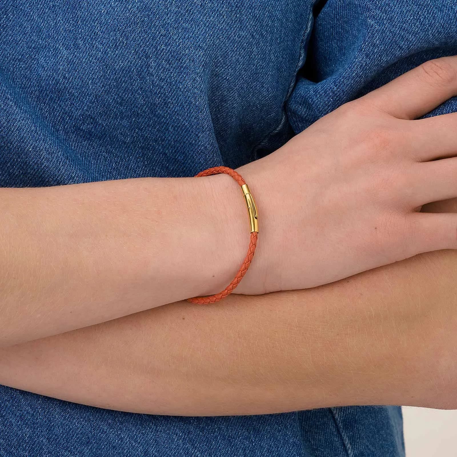 Orange läderarmband med stålspänne 2