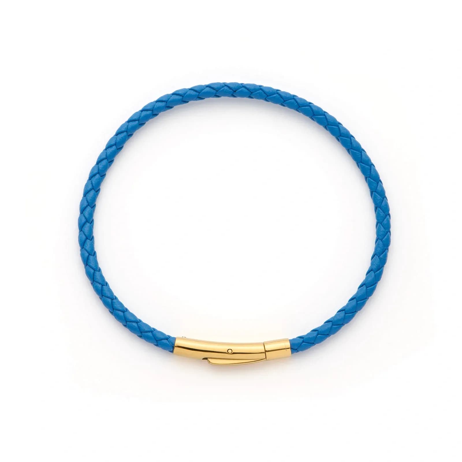 Blått flätat läderarmband med guldpläterat stålspänne