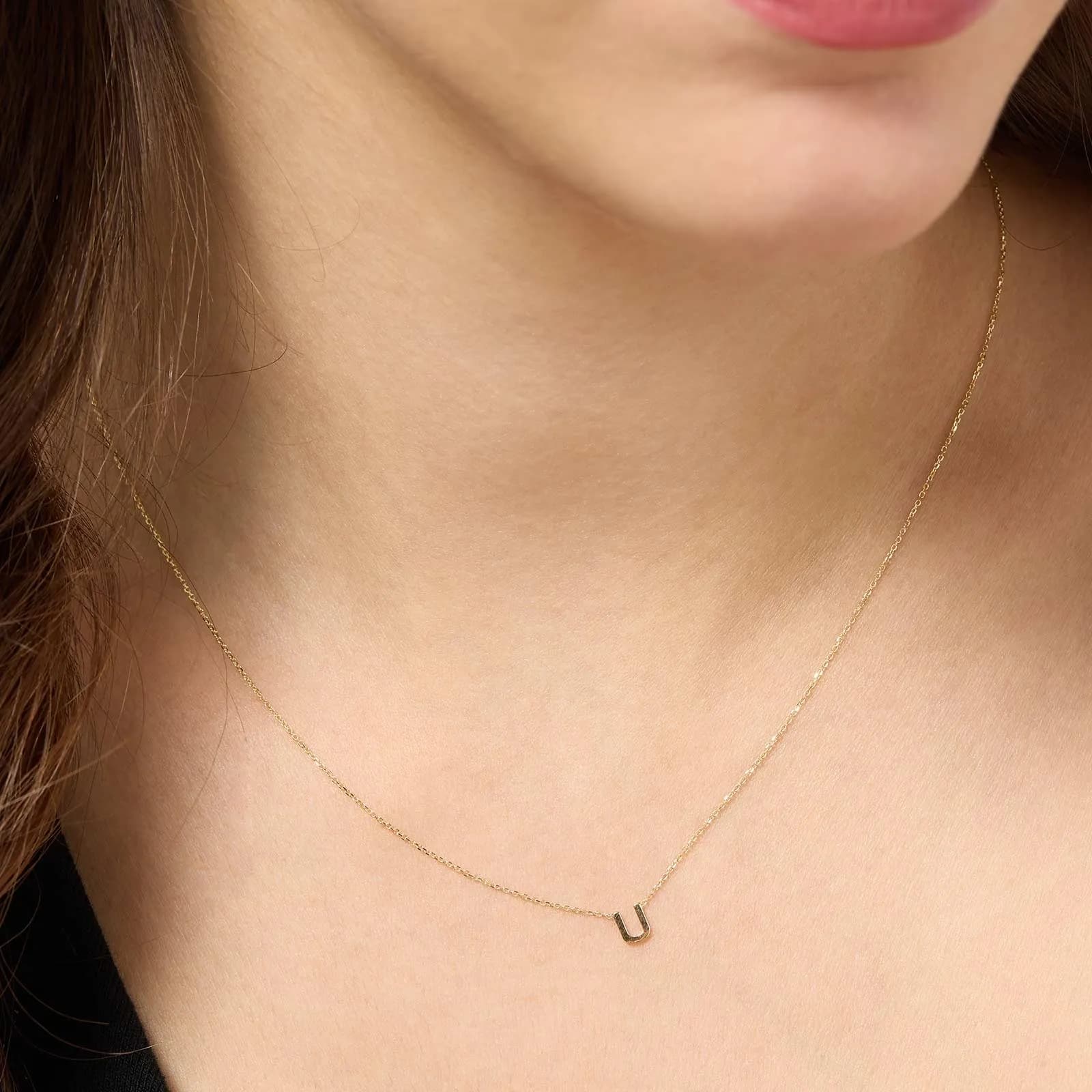 Halsband 9k guld - bokstav U, 43cm 3