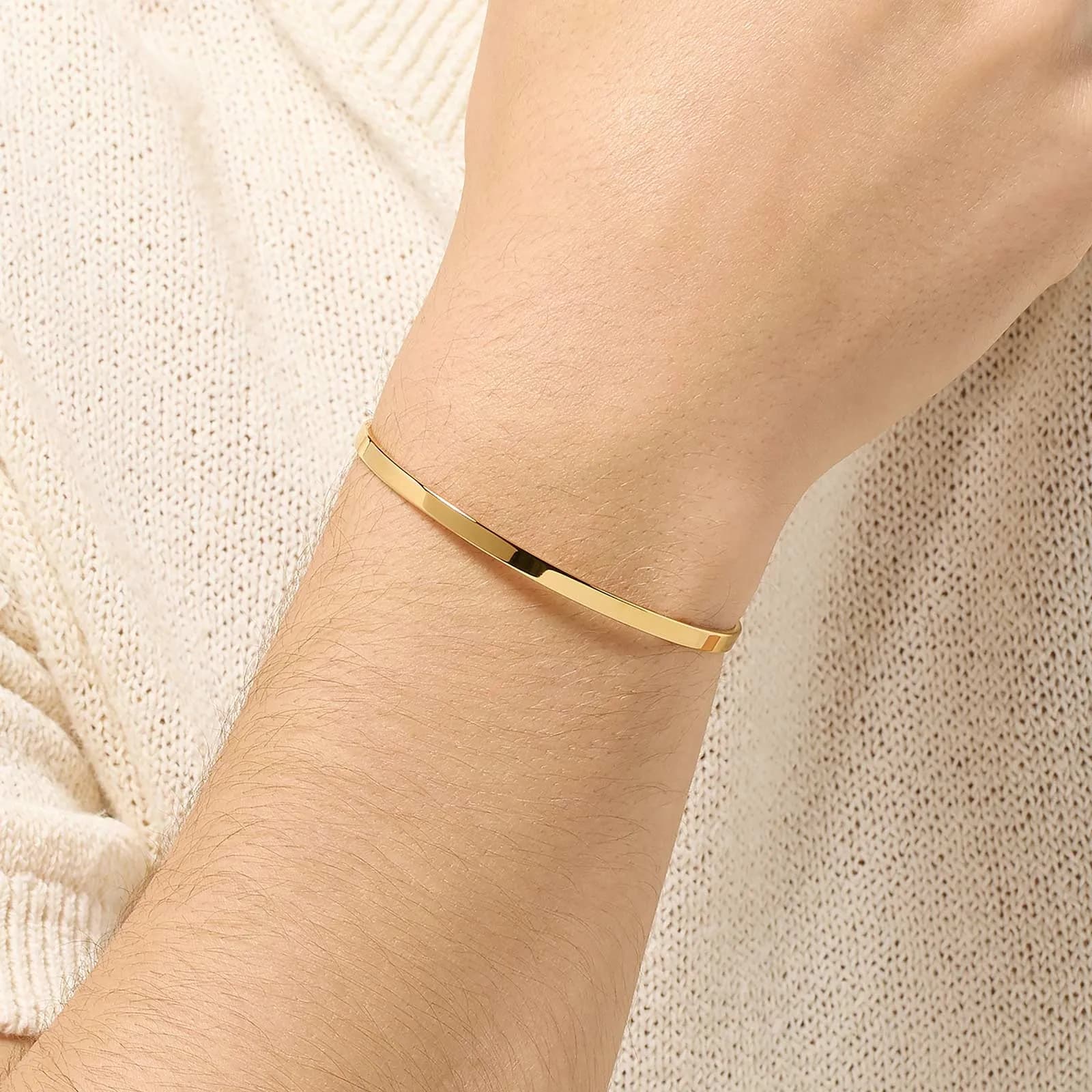 Guldpläterat stålarmband herr - blank Bangle 3,5 mm bred 2