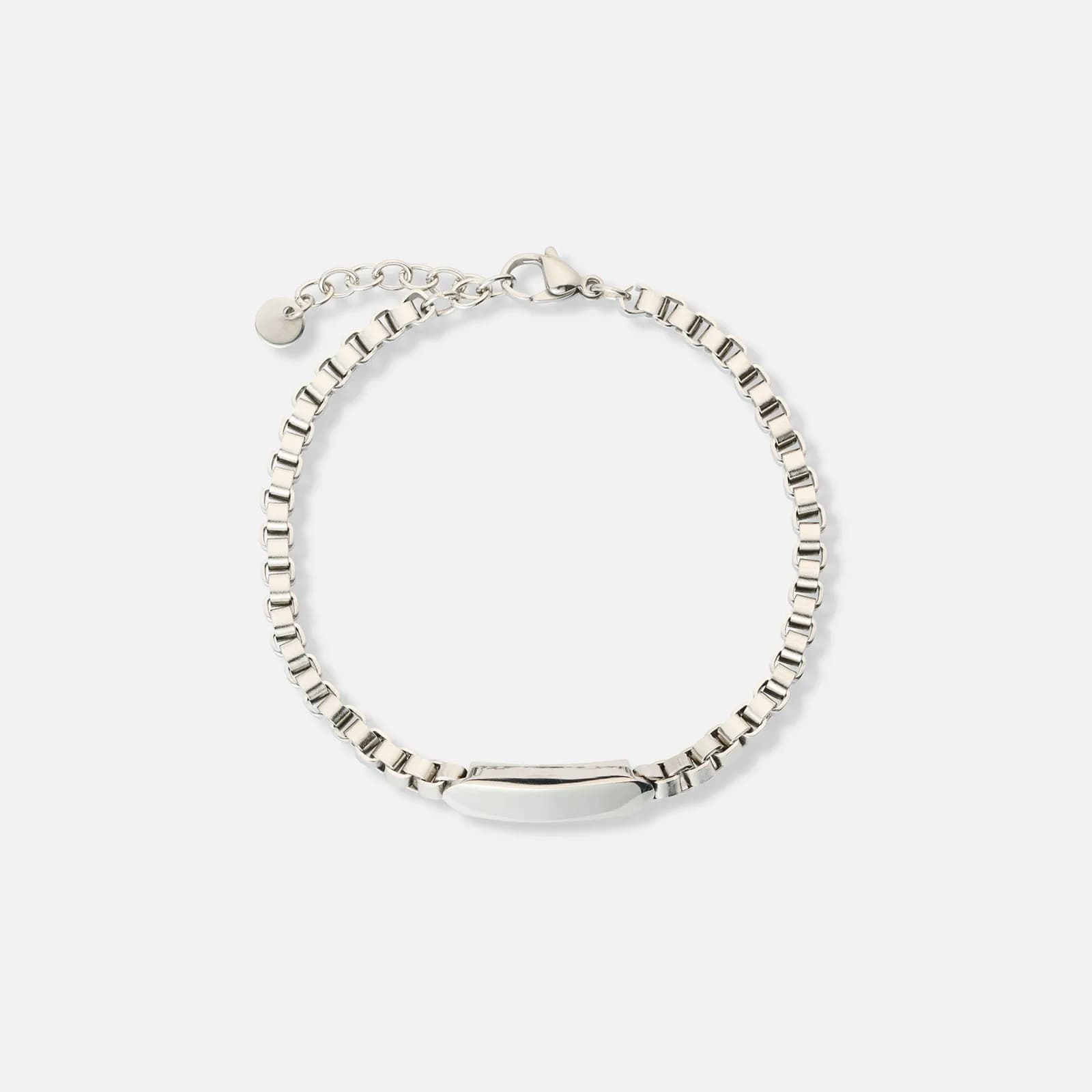 Stålarmband herr, box chain med bricka - 19+3 cm