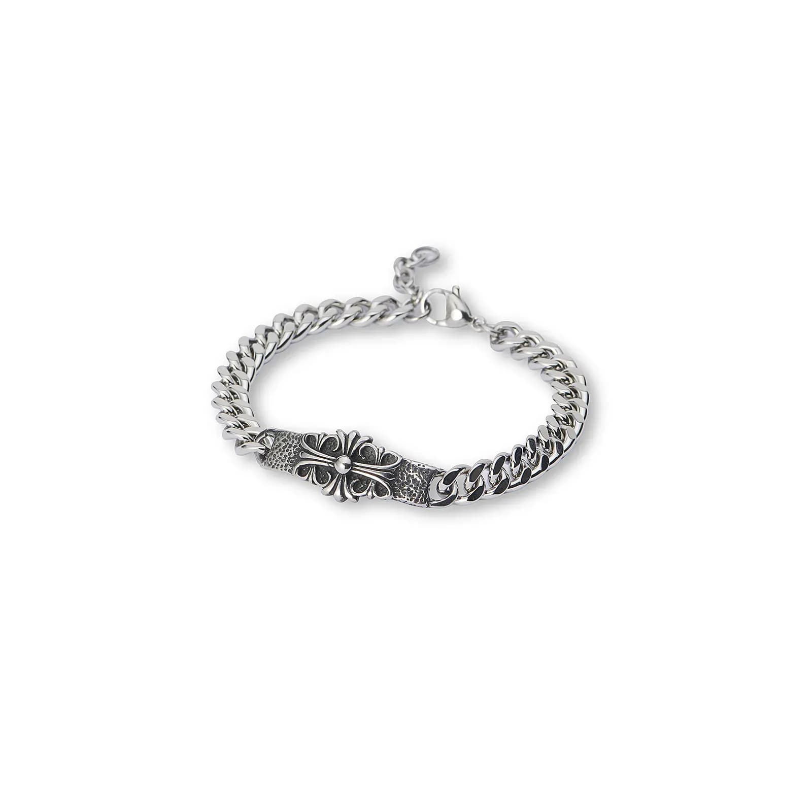 Stålarmband, kors med ornament - 19+3 cm