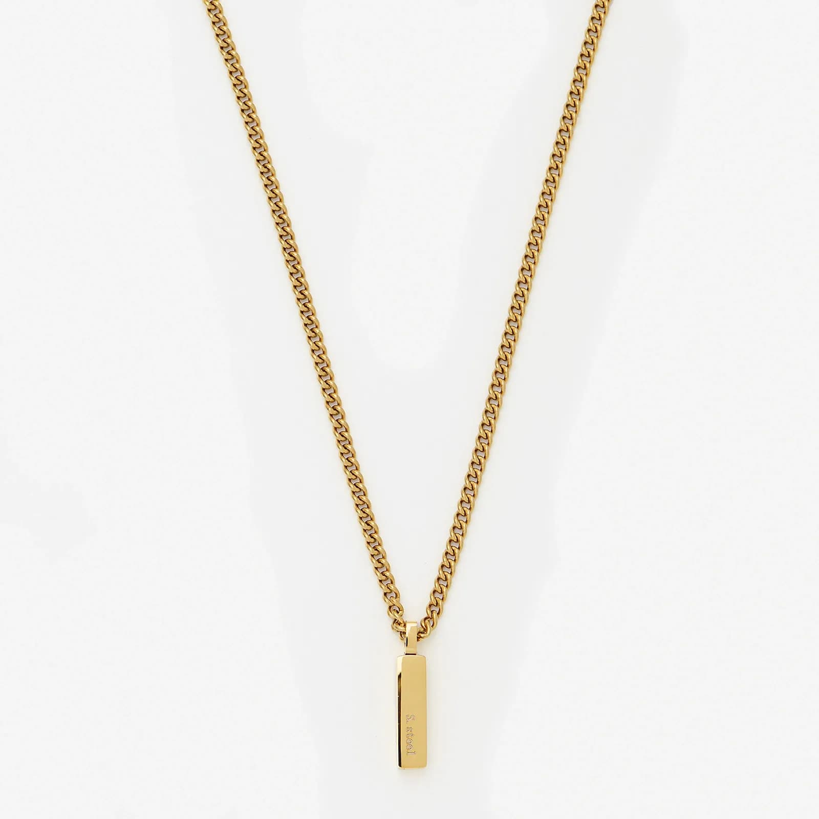 Guldpläterat stålhalsband herr 2mm pansar m bricka 55cm