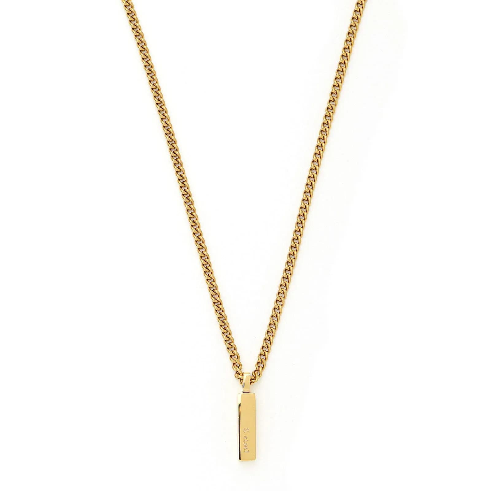 Guldpläterat stålhalsband herr 2mm pansar m bricka 55cm