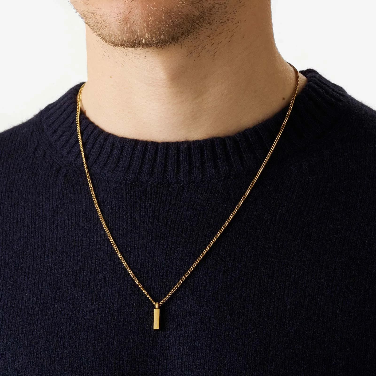 Guldpläterat stålhalsband herr 2mm pansar m bricka 55cm 3
