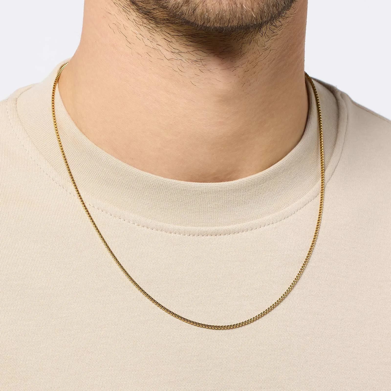 Guldpläterat stålhalsband herr - Box Chain 55cm 2