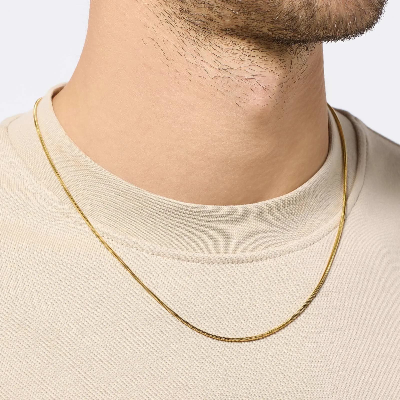 Guldpläterat stålhalsband herr - ormkedja 55cm 2
