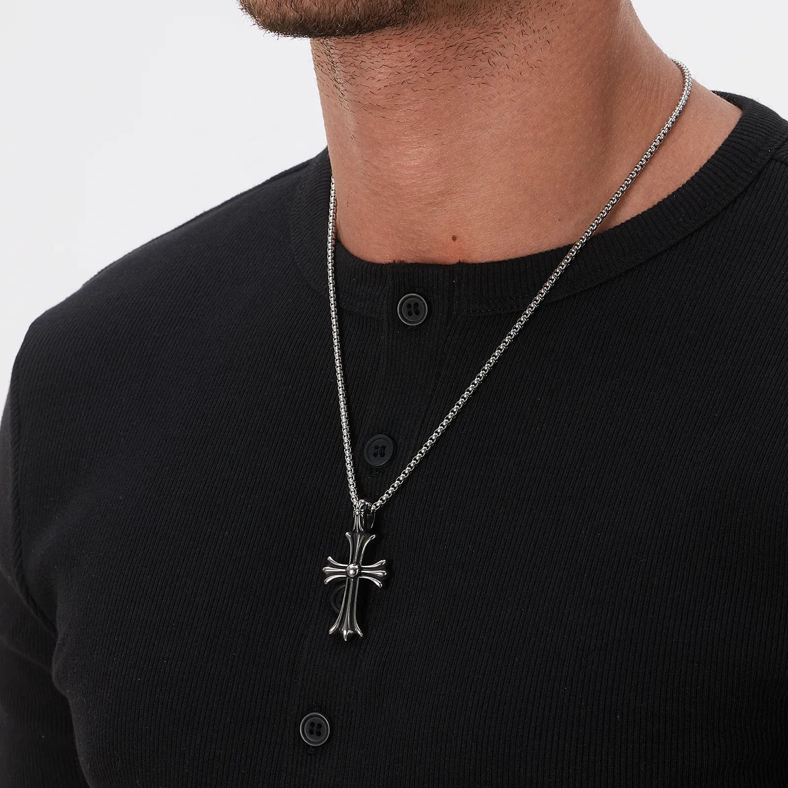 Stålhalsband för herr, oxiderat kors - 55+5 cm 2