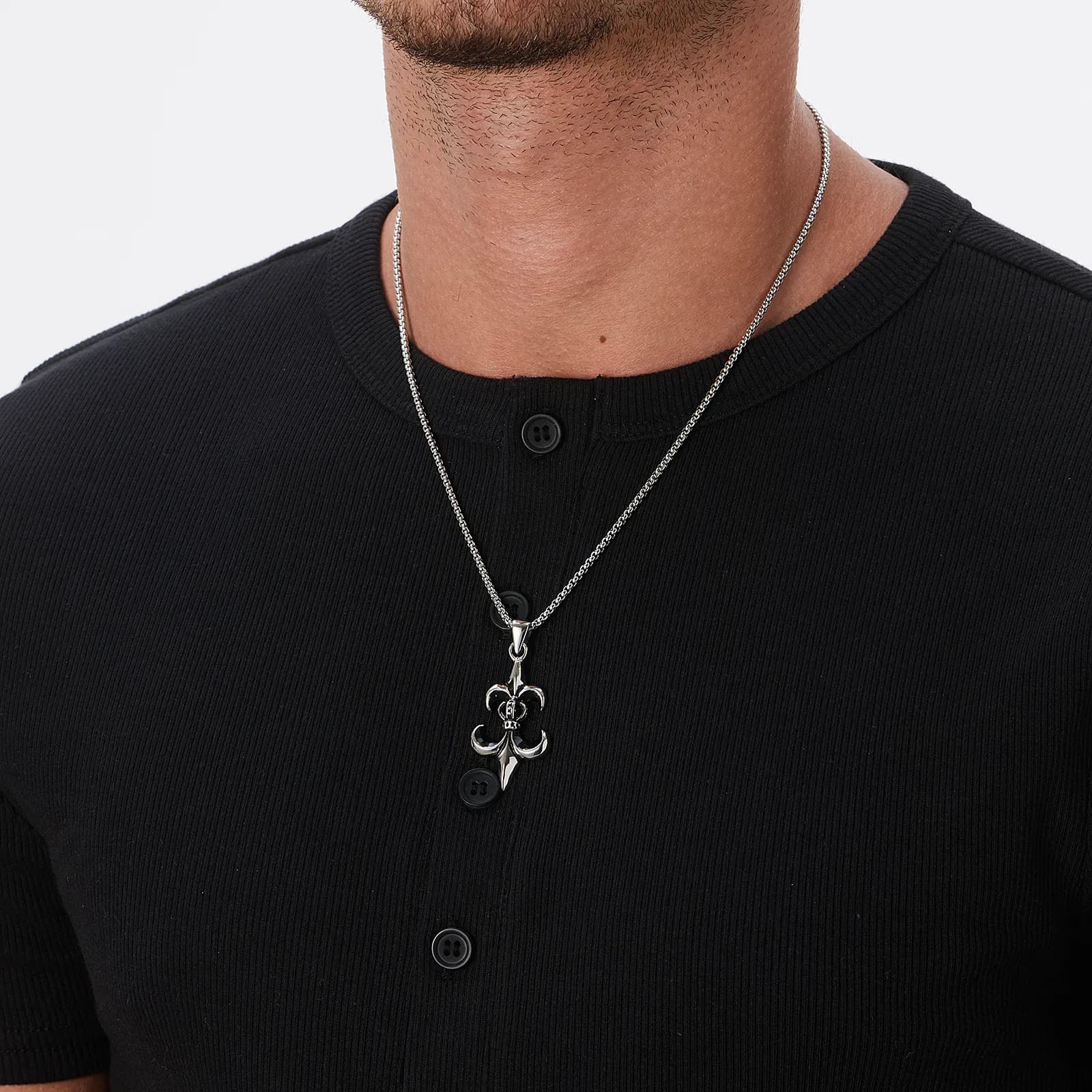 Stålhalsband för herr, oxiderad lilja - 55+5 cm 2