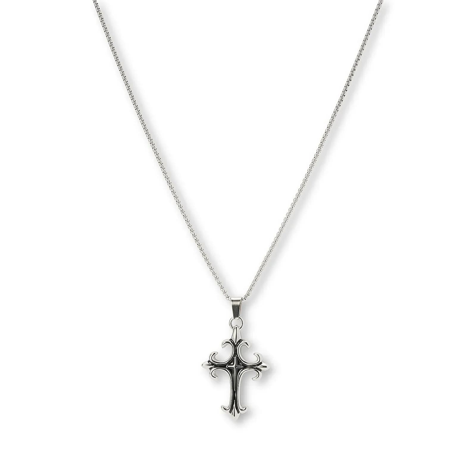Stålhalsband herr, liljeformat kors - 55+5 cm