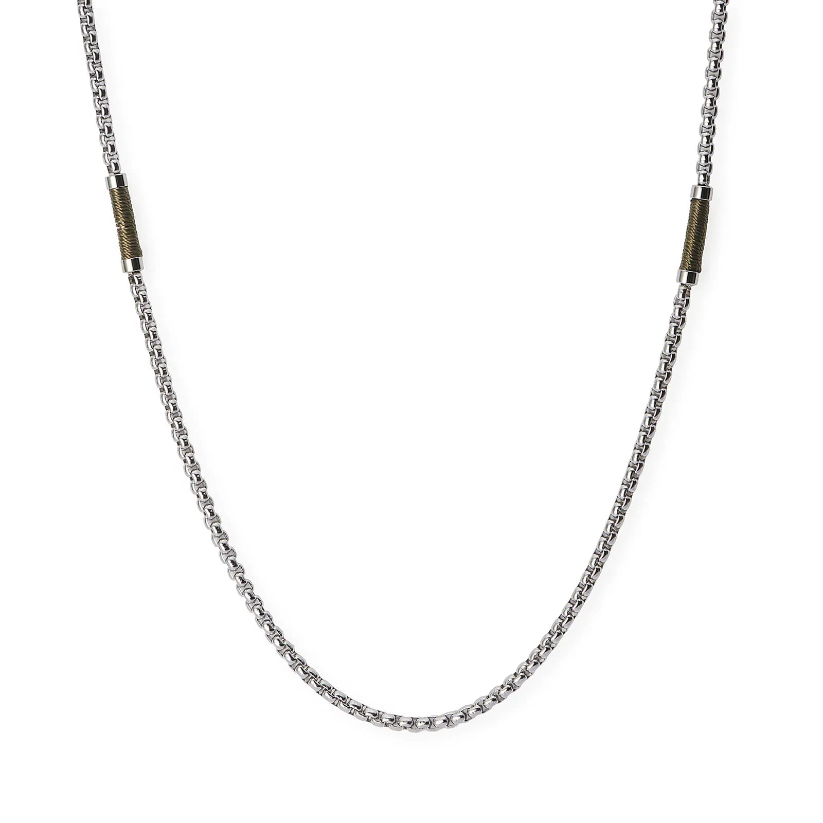Stålhalsband för herr, boxkedja 4 mm med grön tråd - 55+5 cm