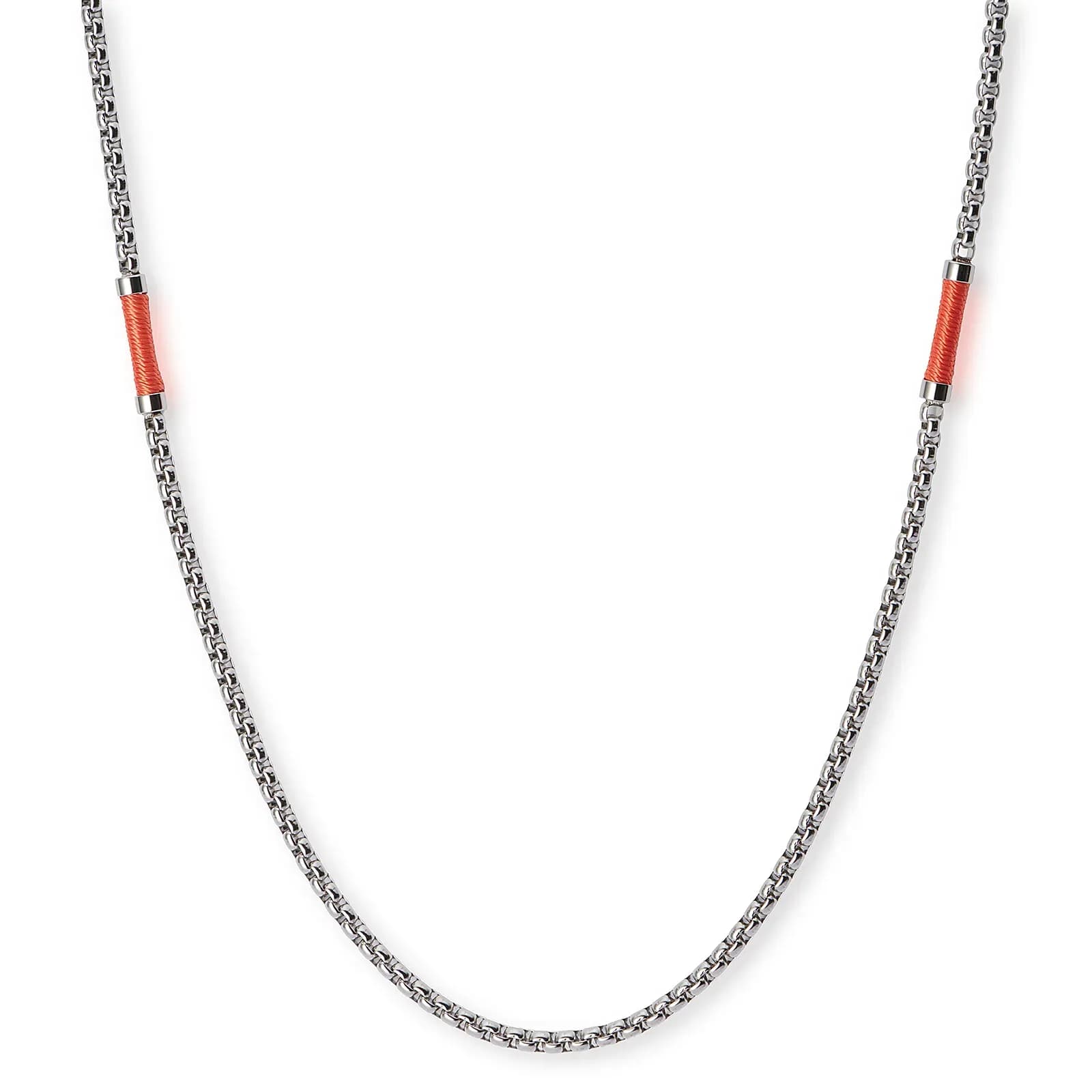 Stålhalsband för herr, boxkedja med orange tråddetaljer - 55+5 cm