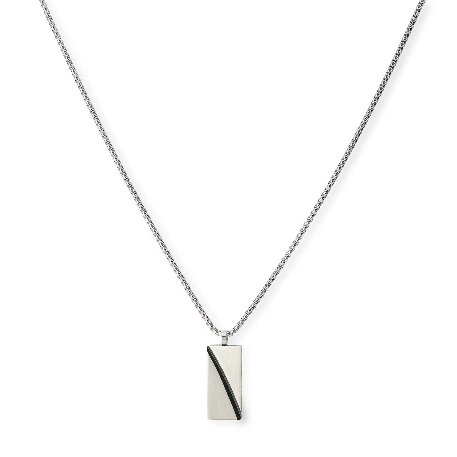 Stålhalsband för herr, rektangulär bricka med svart linje - 55+5 cm 1