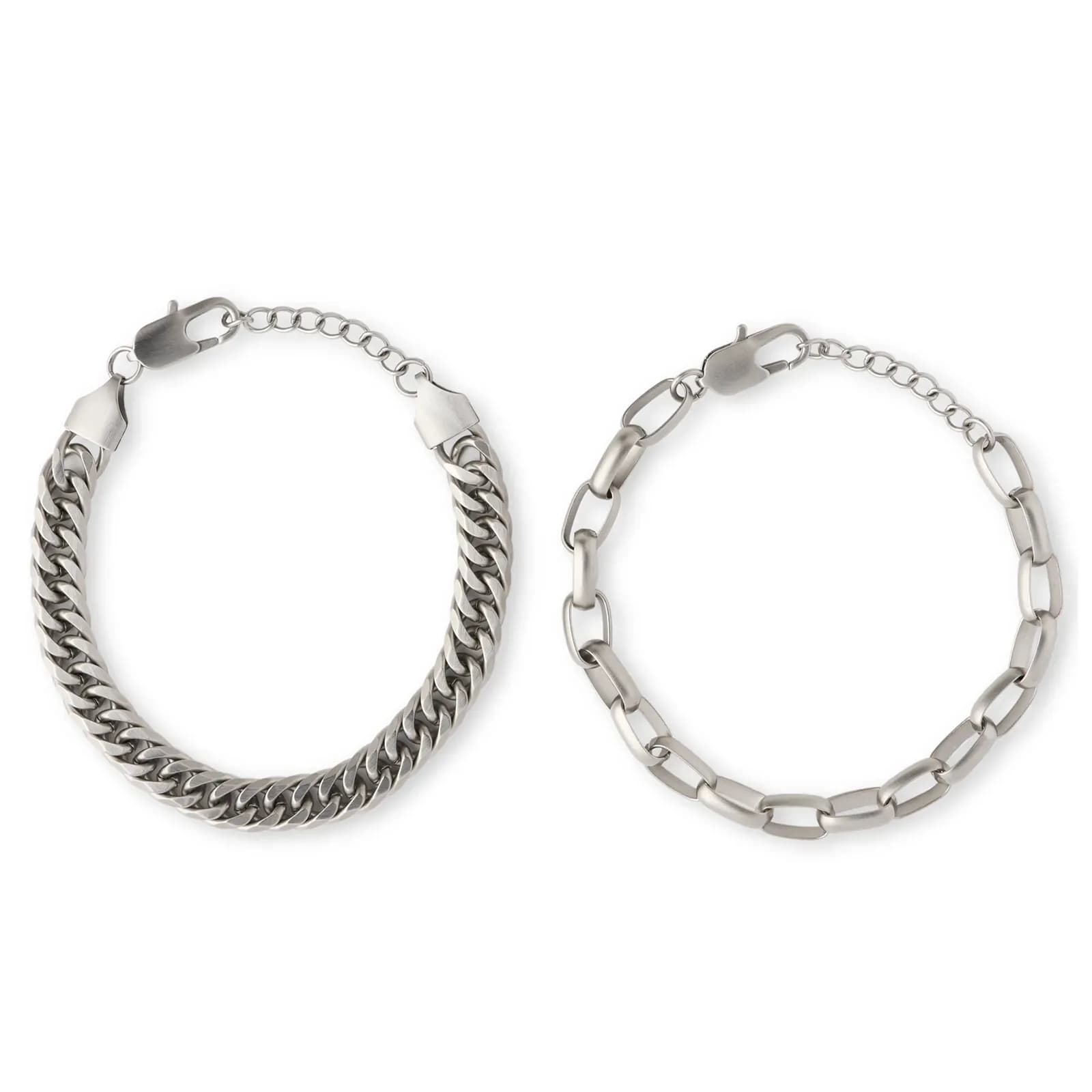Set med 2 armband i rostfritt stål: Ankar- och pansarlänk - 19+3 cm 2