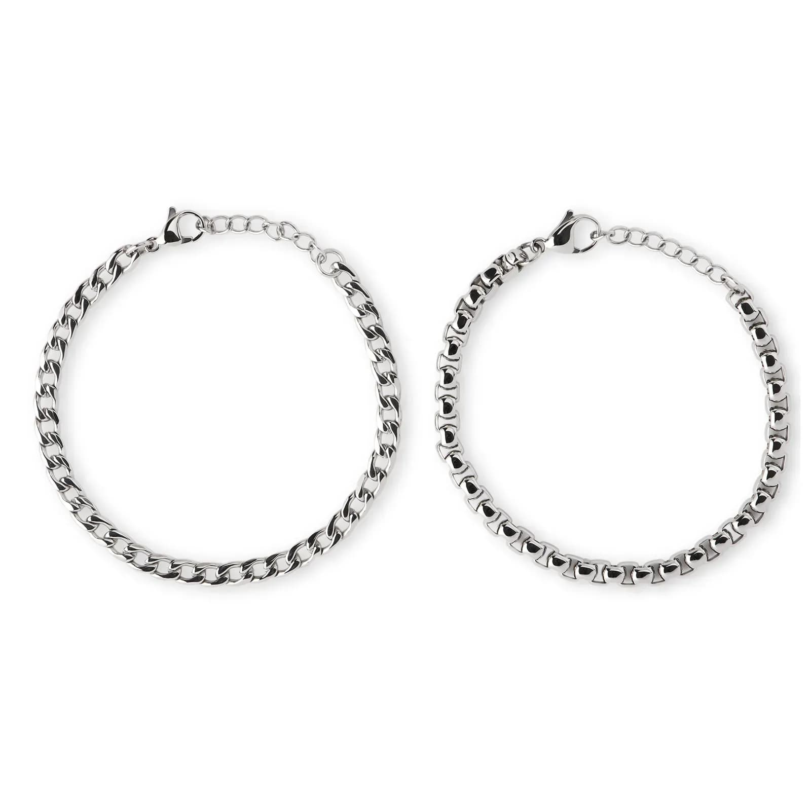 Set med 2 armband i rostfritt stål: Box- och pansarlänk - 19+3 cm 2