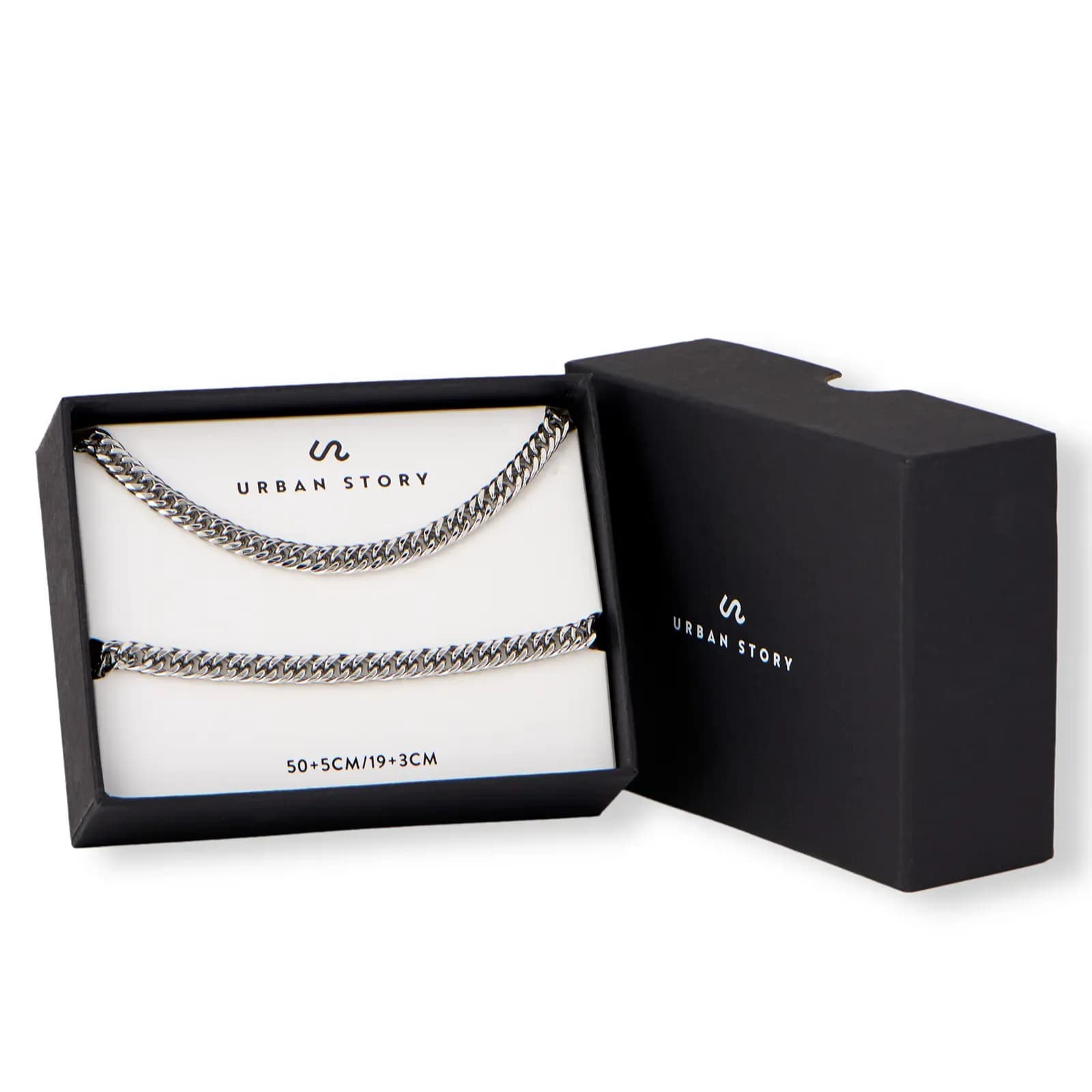 Set i med armband och halsband i Rostfritt stål: Pansarlänkar - 50+5 / 19+3 cm 1